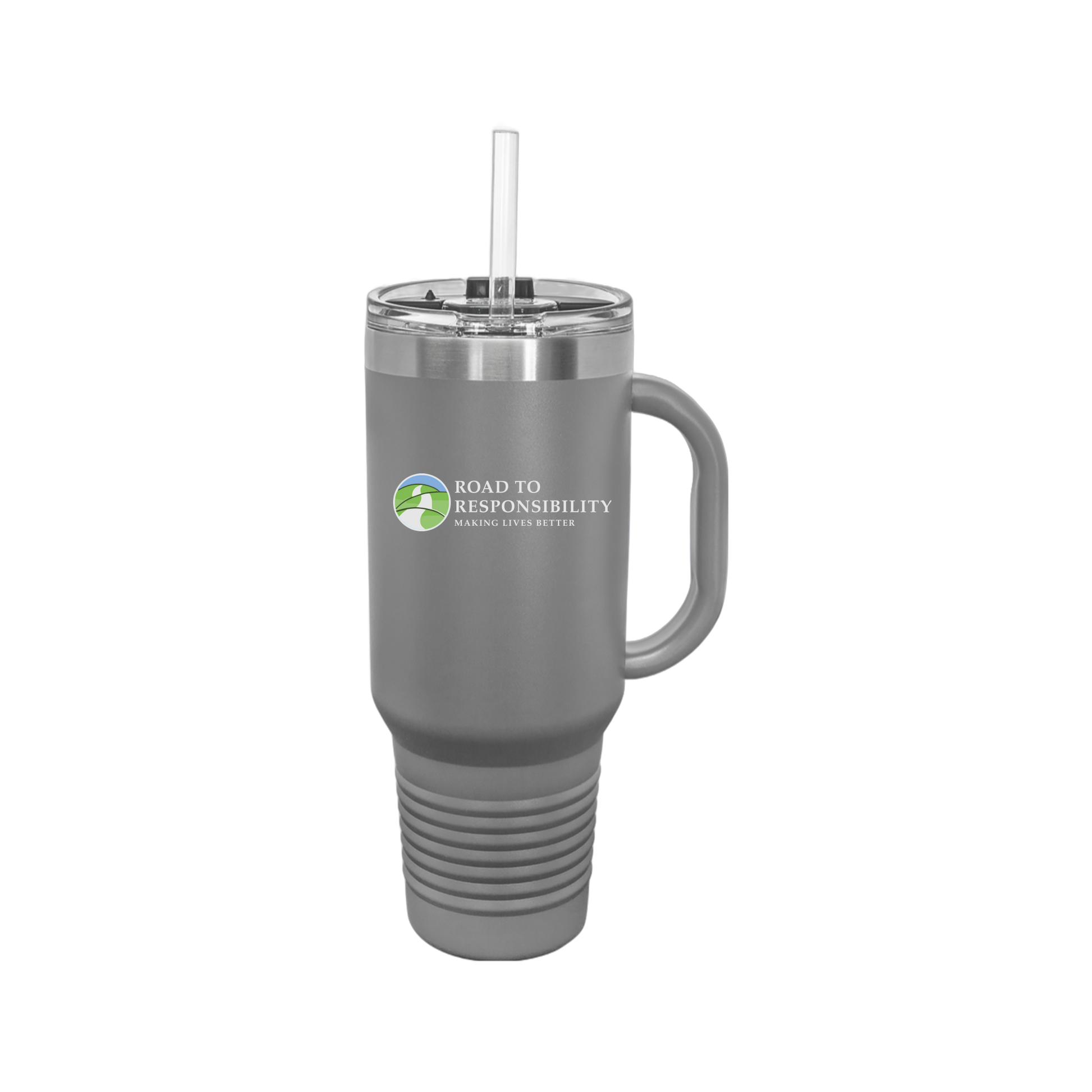 roadtoresponsibility-travel-mug-40oz-uv-drinkwarefront-40ozTravelMug-darkgray-flat-front