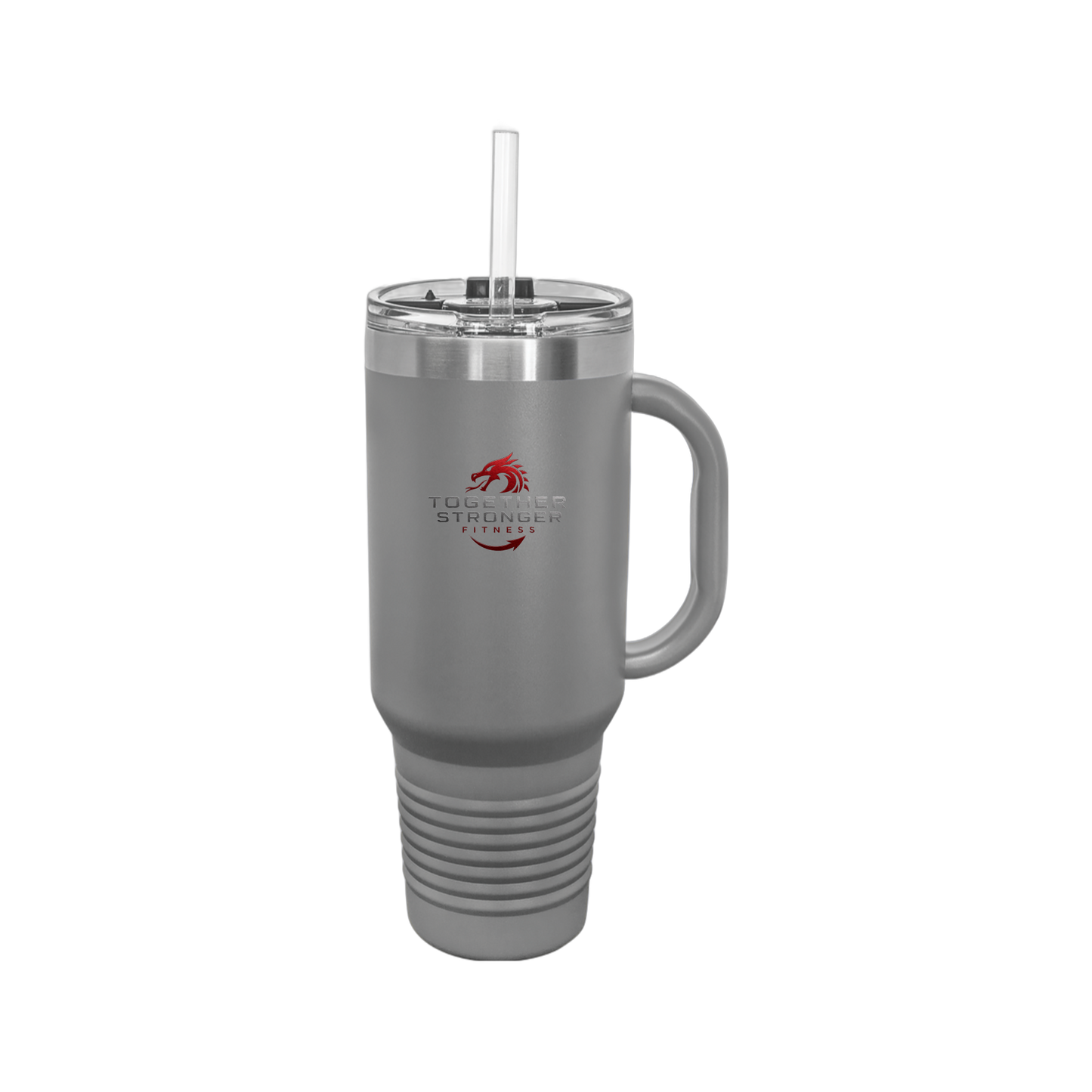 togetherstrongerfitness-travel-mug-40oz-uv-drinkwarefront-40ozTravelMug-darkgray-flat-front