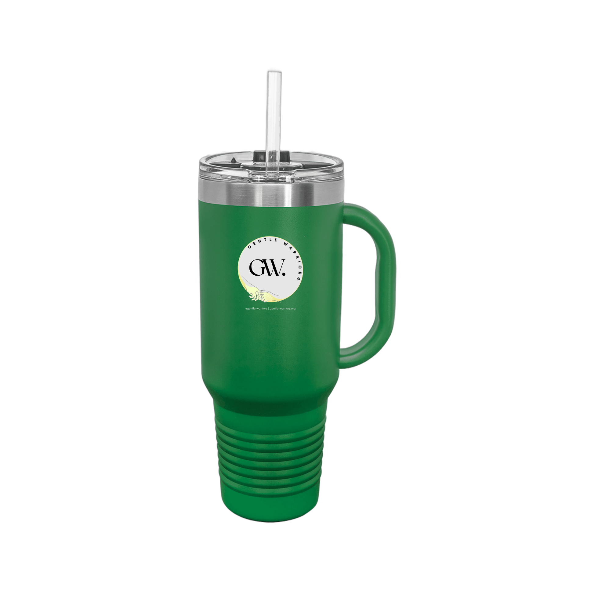 gentle-warriors-travel-mug-40oz-uv-drinkwarefront-40ozTravelMug-green-flat-front