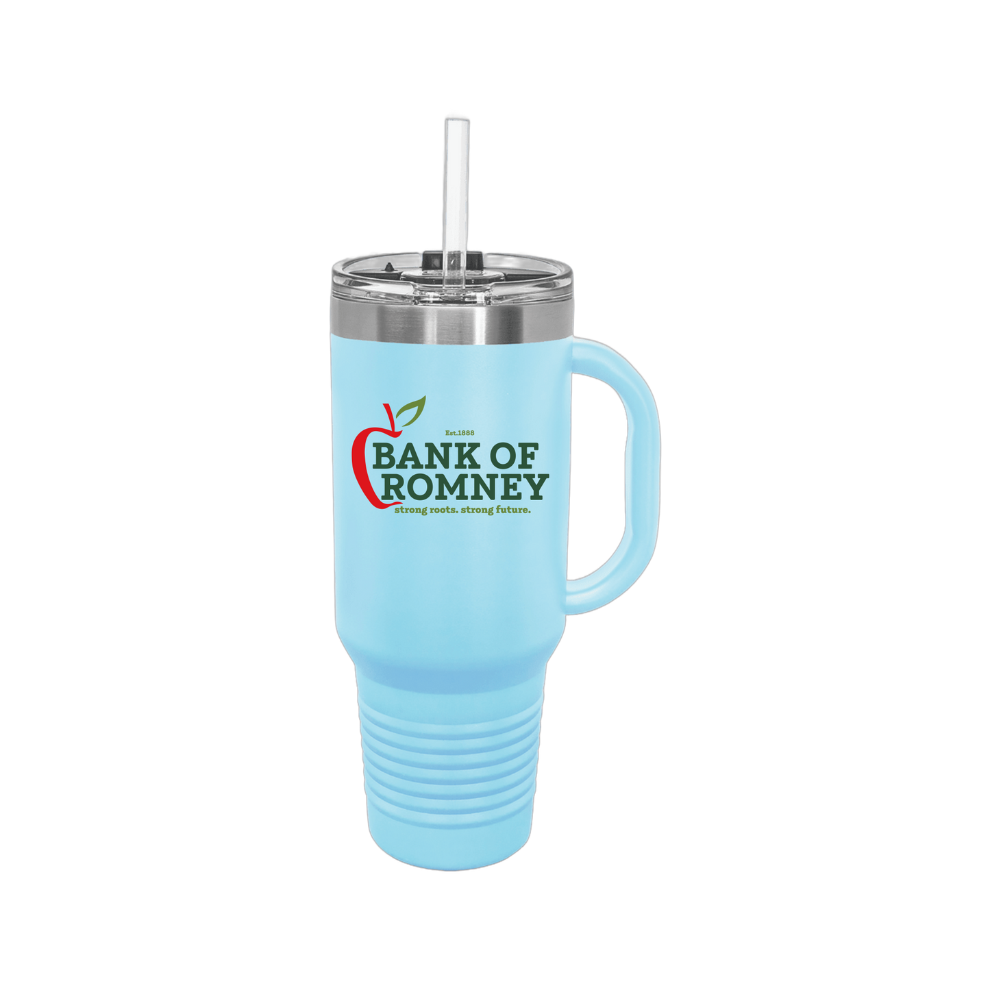 bankofromney-travel-mug-40oz-uv-drinkwarefront-40ozTravelMug-lightblue-flat-front