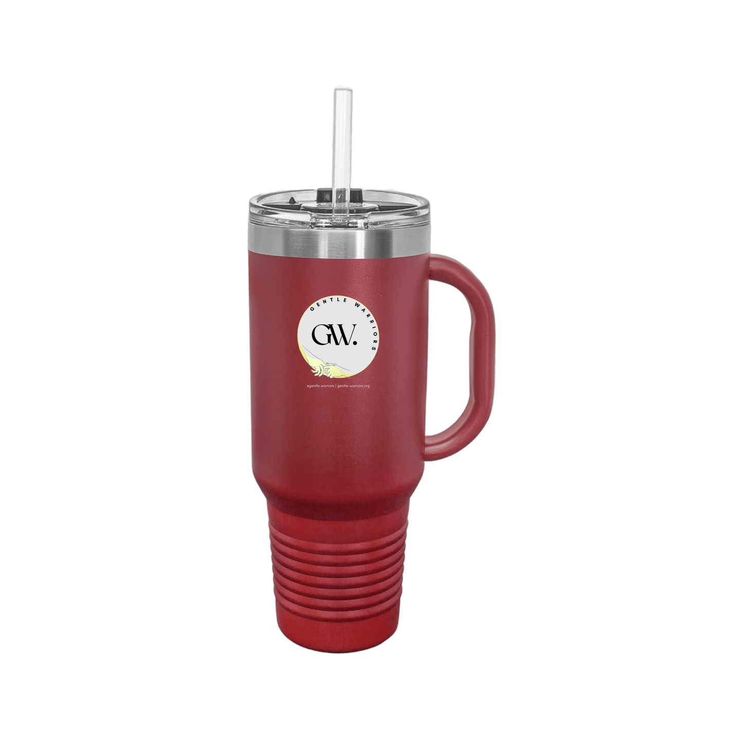 gentle-warriors-travel-mug-40oz-uv-drinkwarefront-40ozTravelMug-maroon-flat-front