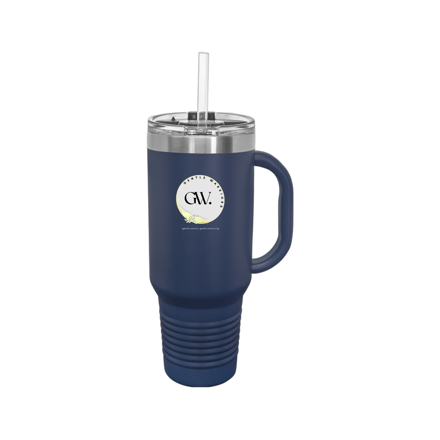 gentle-warriors-travel-mug-40oz-uv-drinkwarefront-40ozTravelMug-navyblue-flat-front