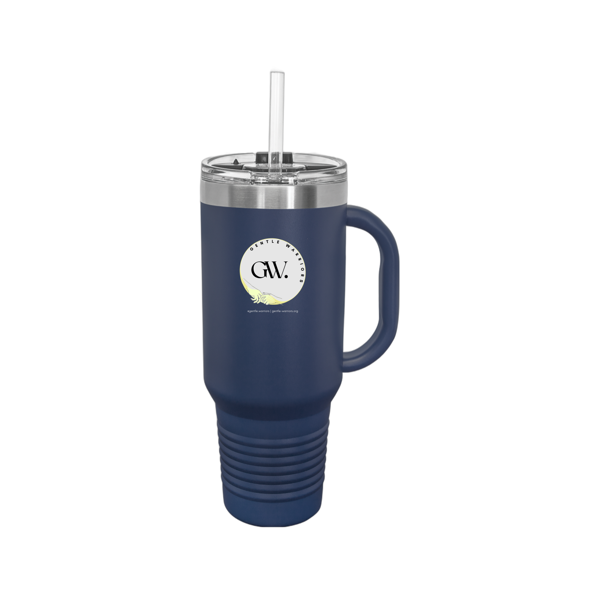 gentle-warriors-travel-mug-40oz-uv-drinkwarefront-40ozTravelMug-navyblue-flat-front