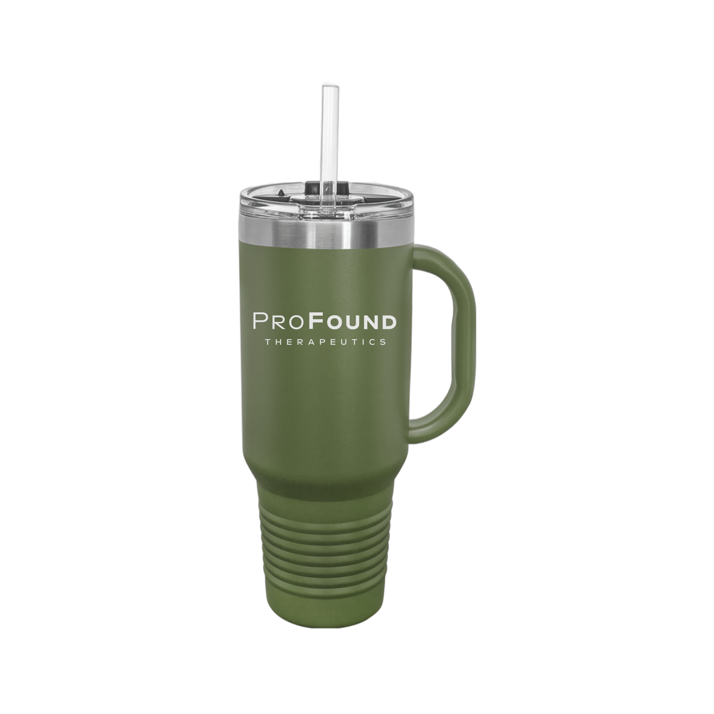profoundtx-travel-mug-40oz-uv-drinkwarefront-40ozTravelMug-olivegreen-flat-front