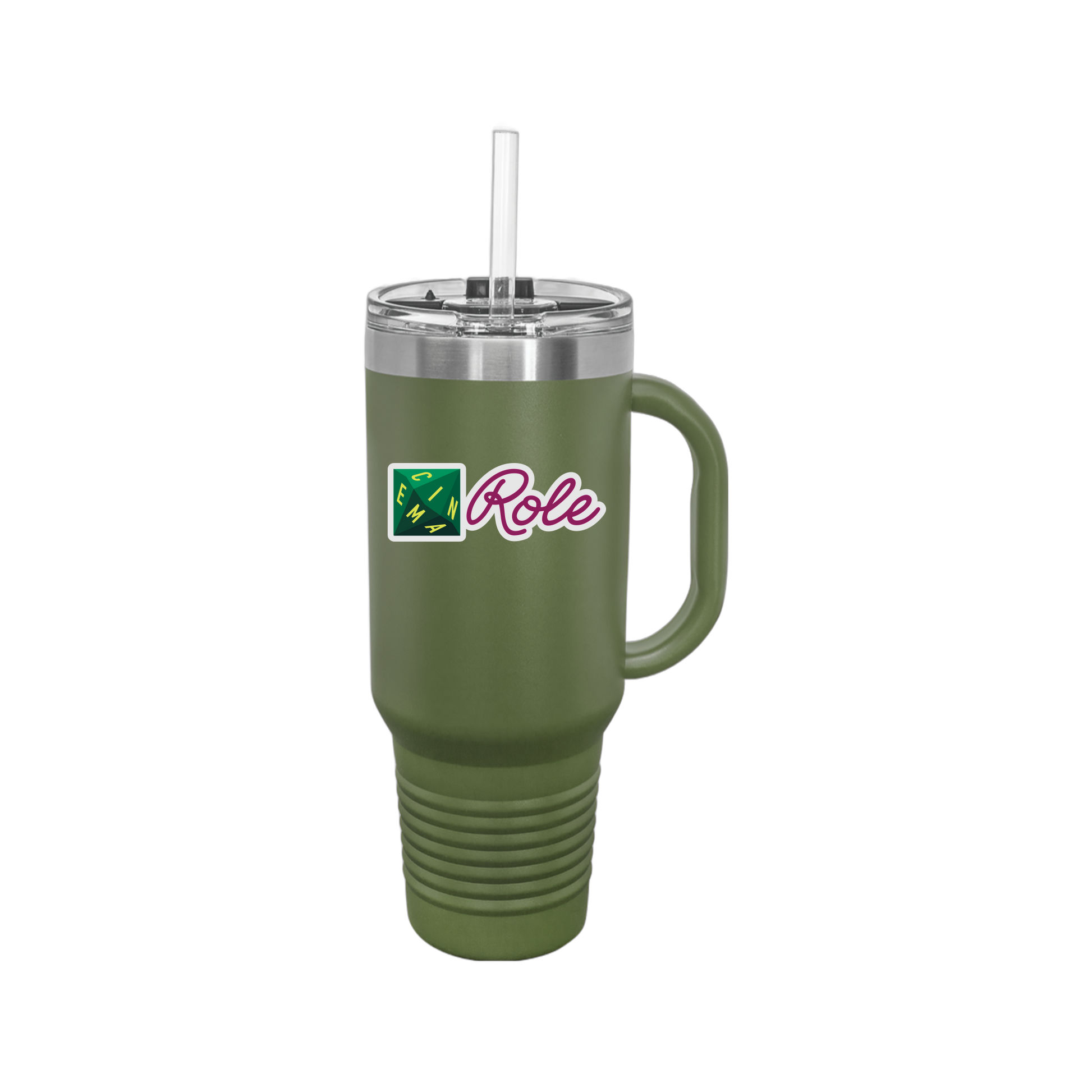 cinemarole-travel-mug-40oz-uv-drinkwarefront-40ozTravelMug-olivegreen-flat-front