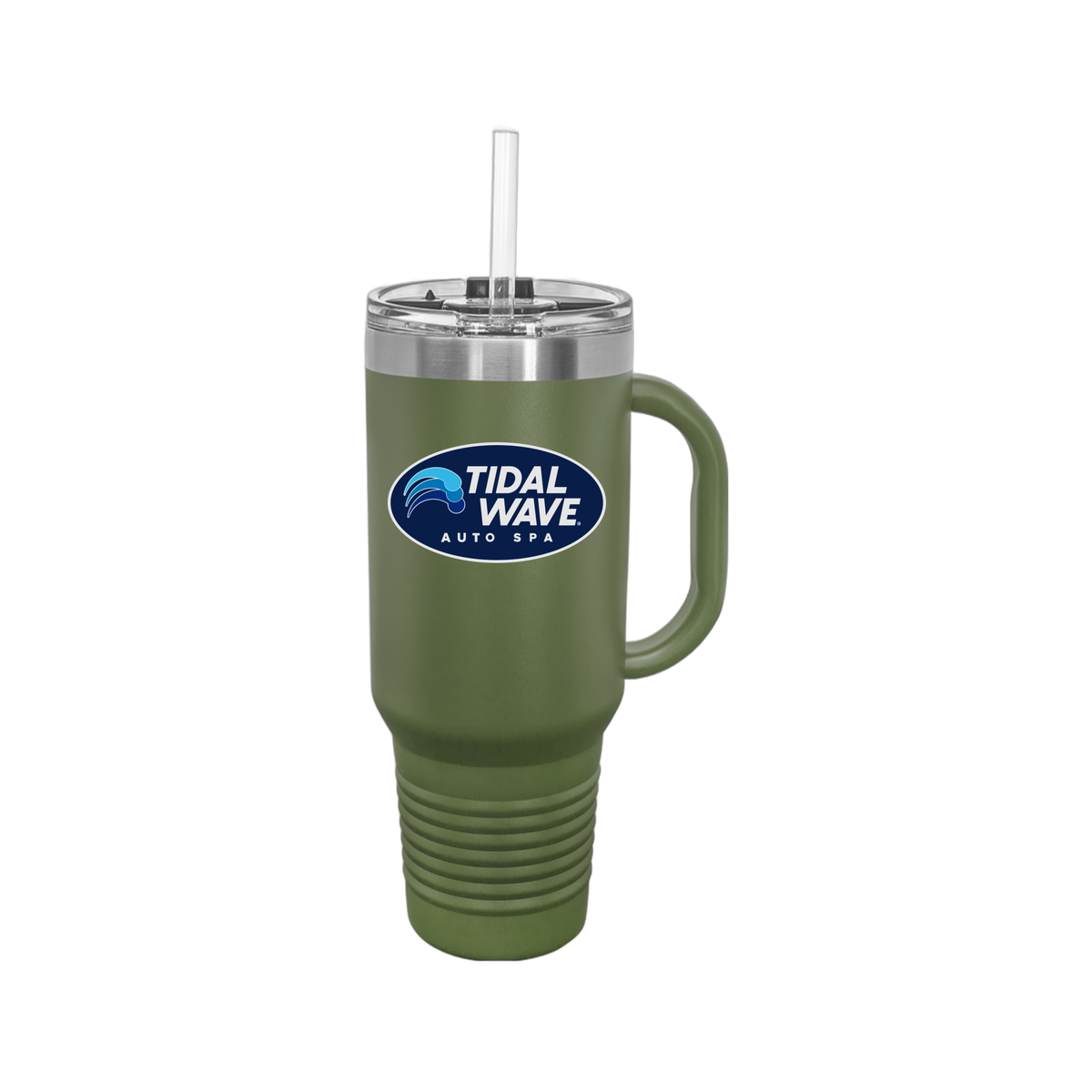 tidalwaveautospa-travel-mug-40oz-uv-drinkwarefront-40ozTravelMug-olivegreen-flat-front