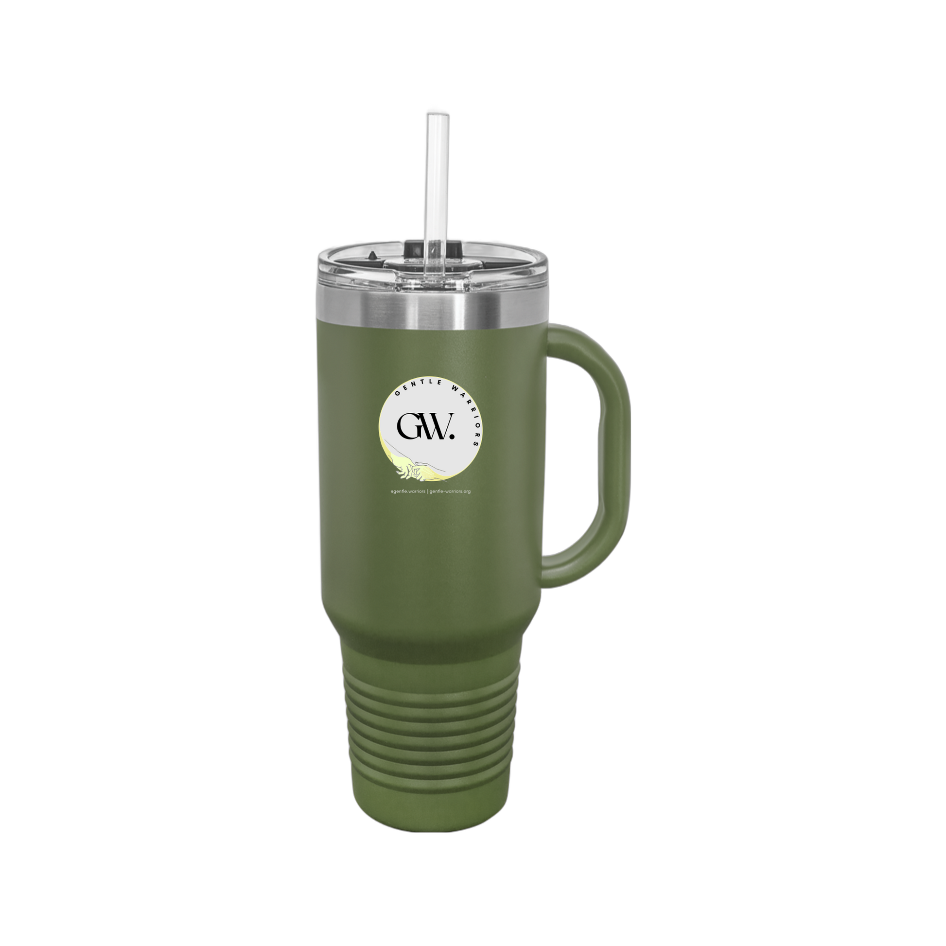 gentle-warriors-travel-mug-40oz-uv-drinkwarefront-40ozTravelMug-olivegreen-flat-front