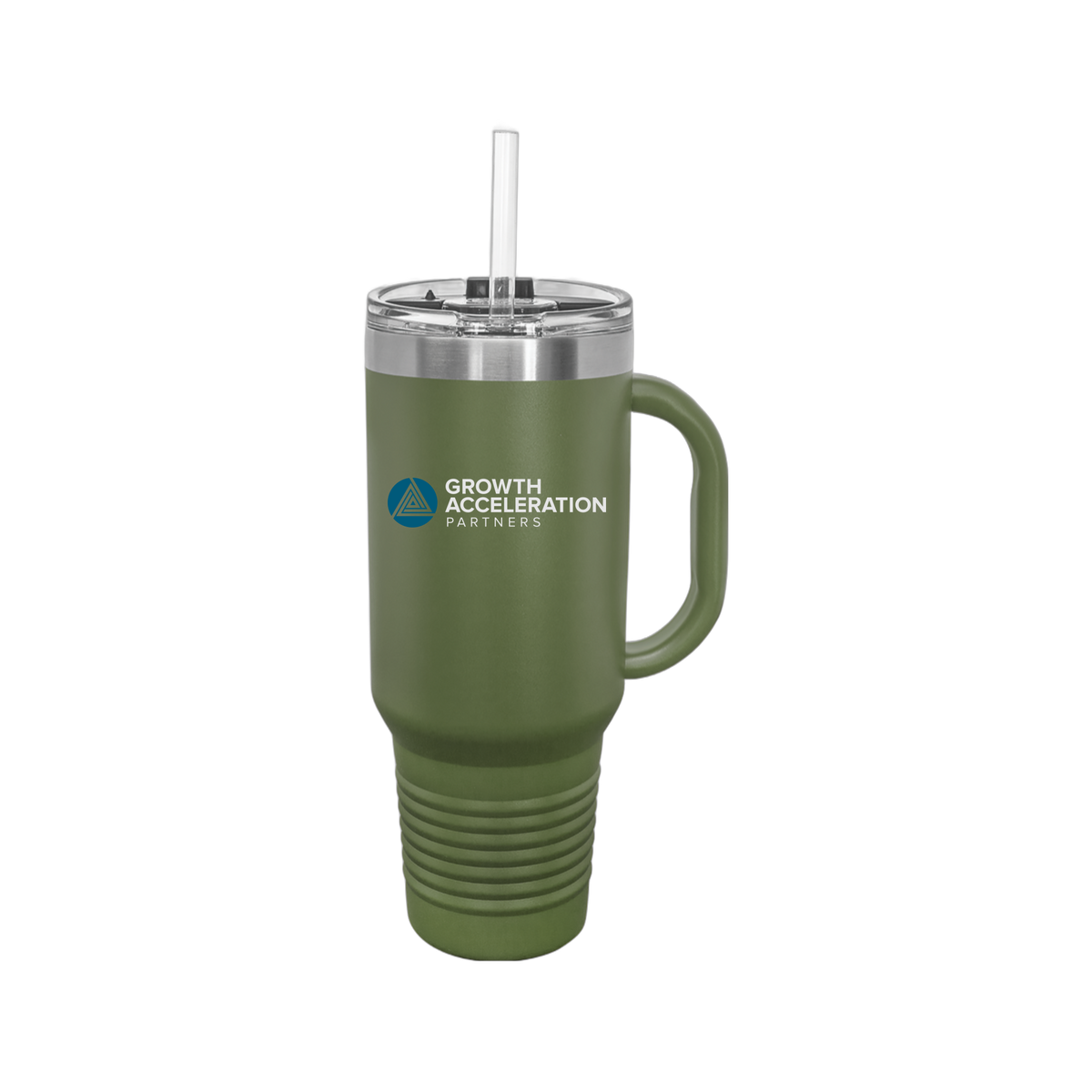 growthaccelerationpartners-travel-mug-40oz-uv-drinkwarefront-40ozTravelMug-olivegreen-flat-front