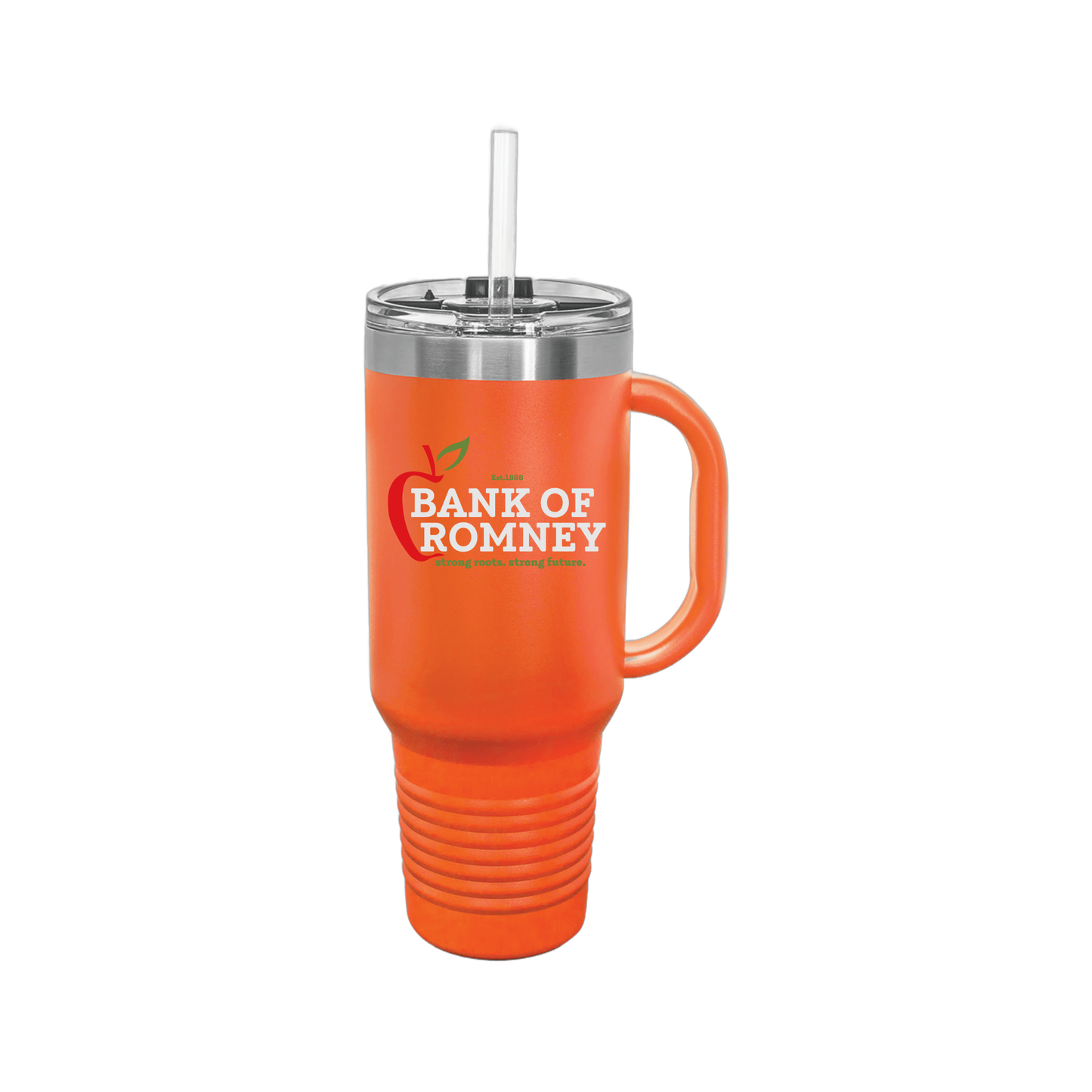 bankofromney-travel-mug-40oz-uv-drinkwarefront-40ozTravelMug-orange-flat-front