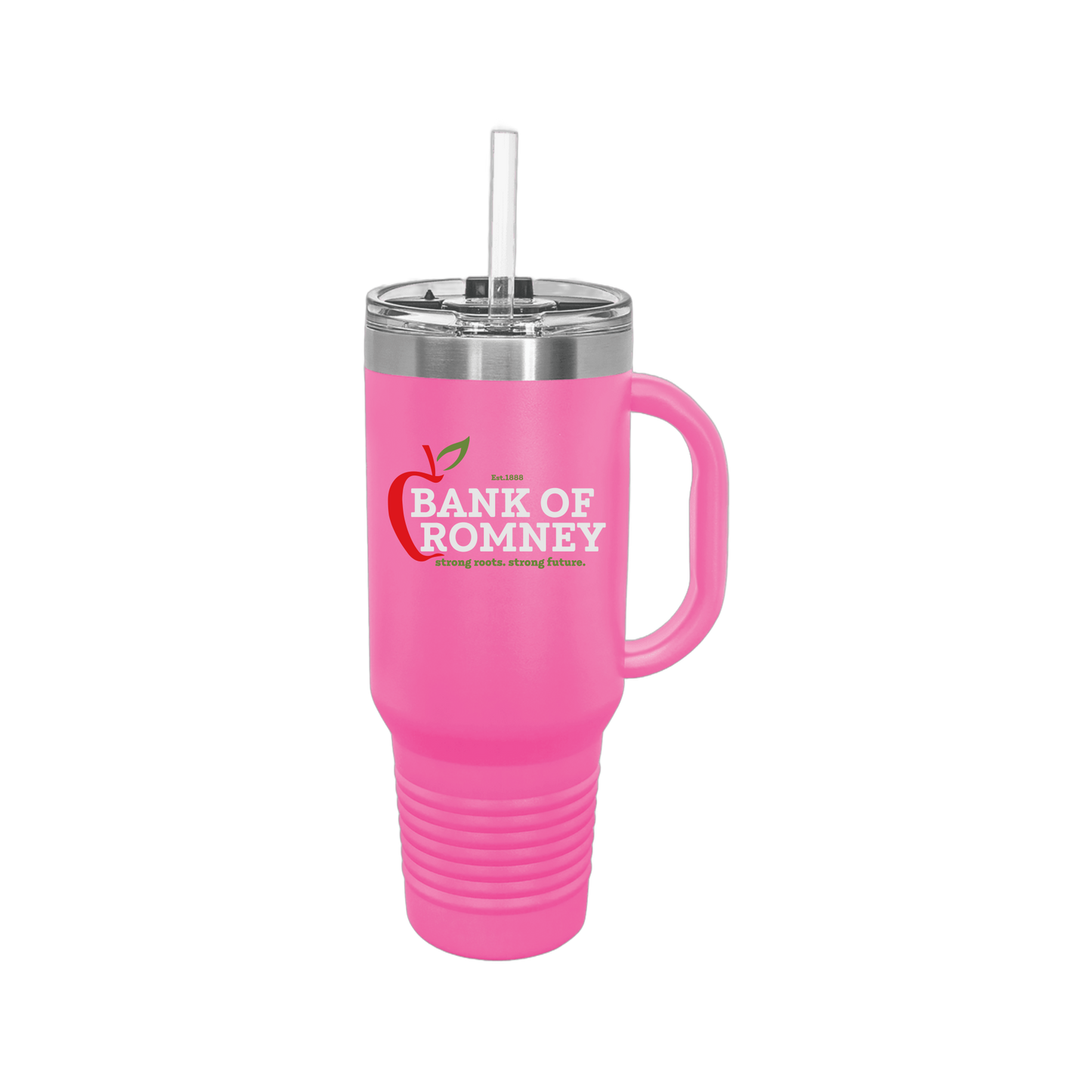 bankofromney-travel-mug-40oz-uv-drinkwarefront-40ozTravelMug-pink-flat-front