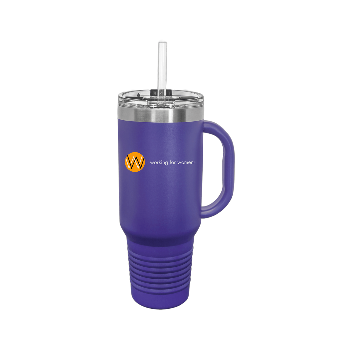 workingforwomen-travel-mug-40oz-uv-drinkwarefront-40ozTravelMug-purple-flat-front