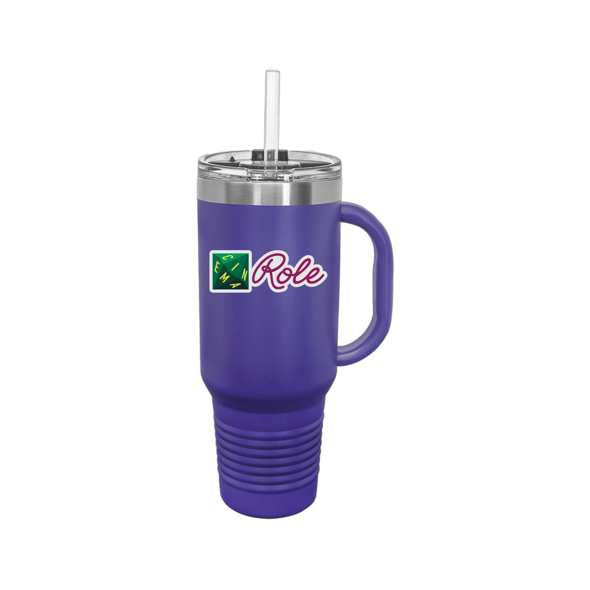 cinemarole-travel-mug-40oz-uv-drinkwarefront-40ozTravelMug-purple-flat-front