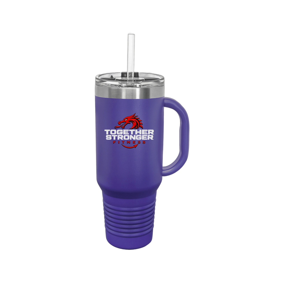 togetherstrongerfitness-travel-mug-40oz-uv-drinkwarefront-40ozTravelMug-purple-flat-front