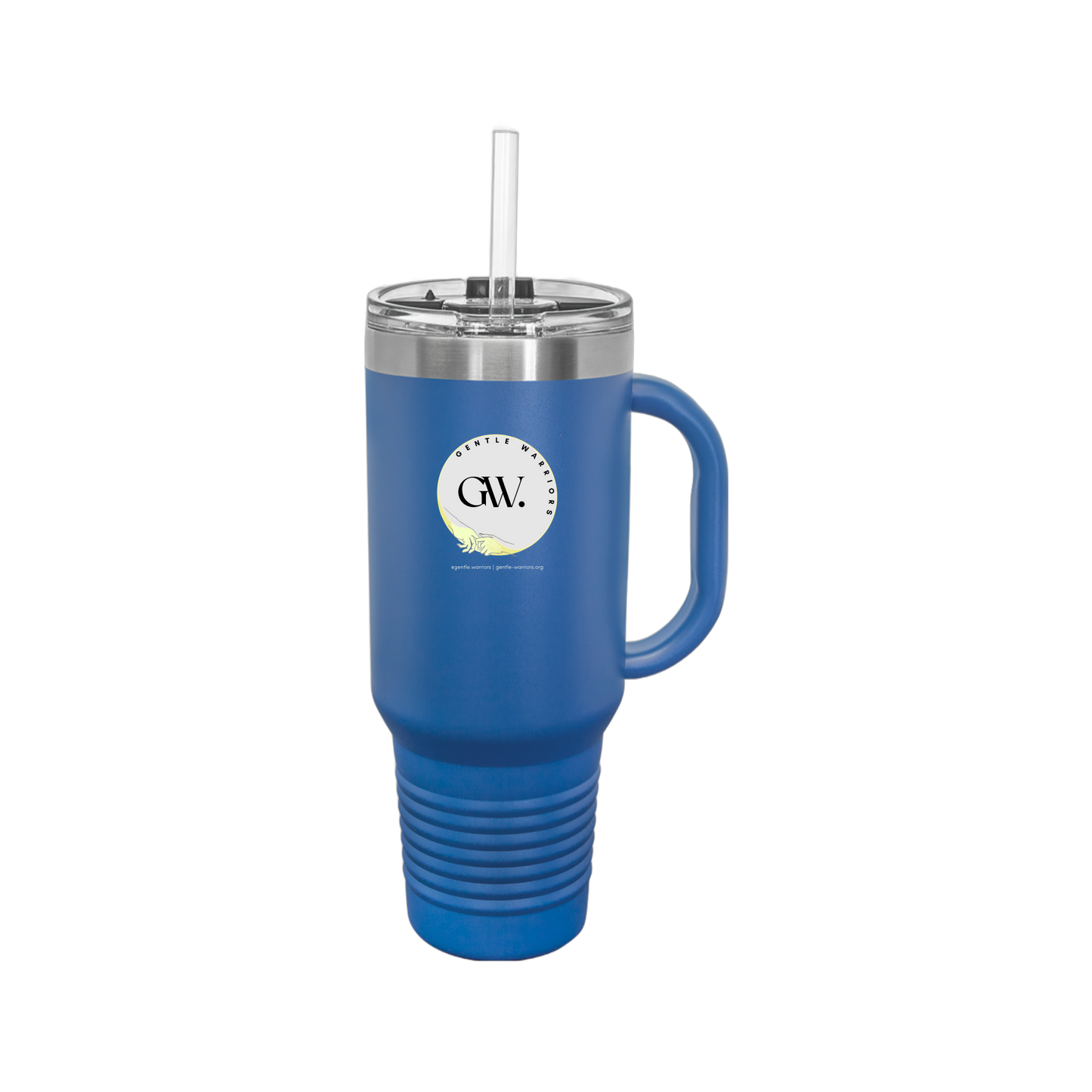 gentle-warriors-travel-mug-40oz-uv-drinkwarefront-40ozTravelMug-royalblue-flat-front