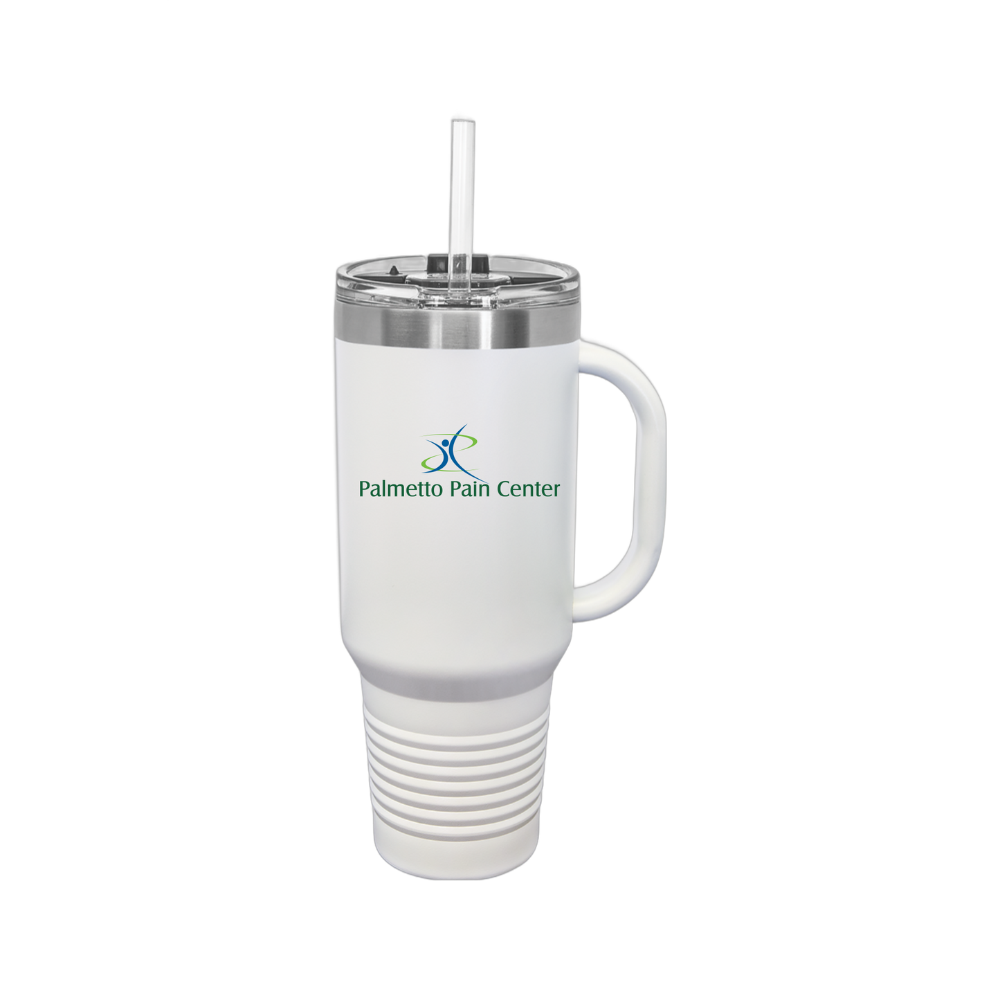 palmetto-pain-center-travel-mug-40oz-uv-drinkwarefront-40ozTravelMug-white-flat-front