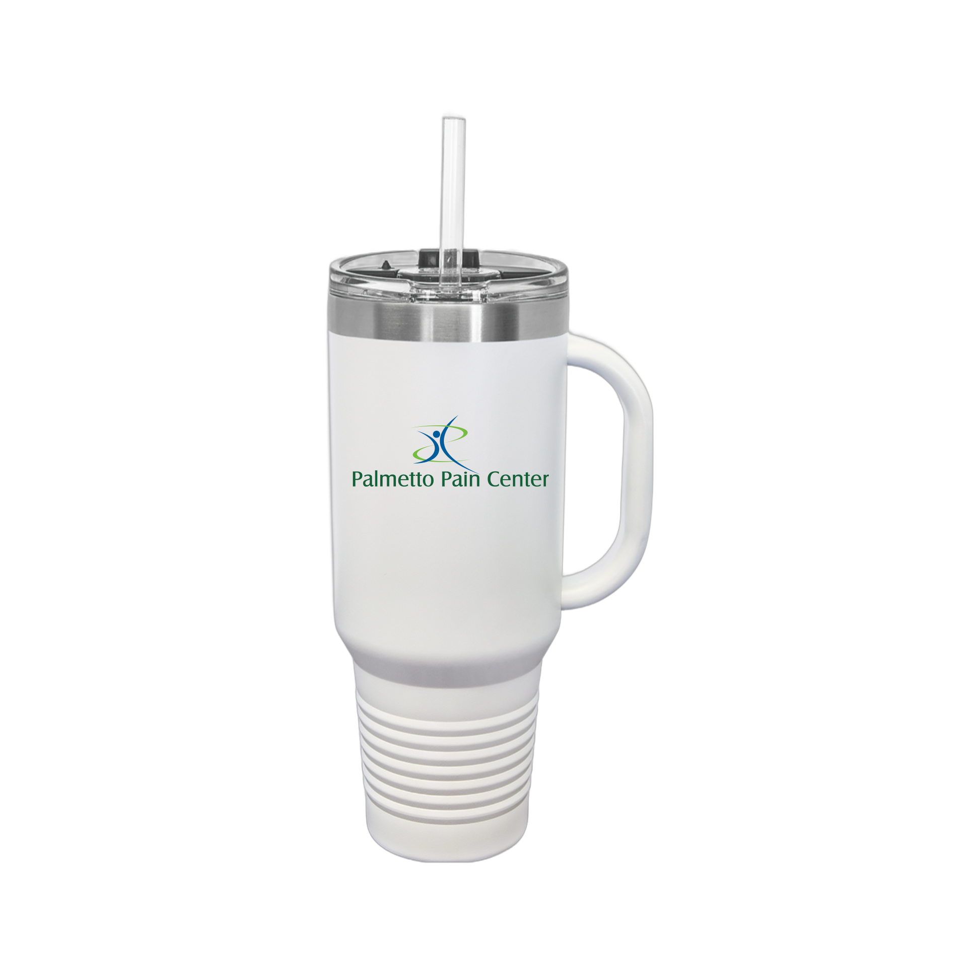 palmetto-pain-center-travel-mug-40oz-uv-drinkwarefront-40ozTravelMug-white-flat-front