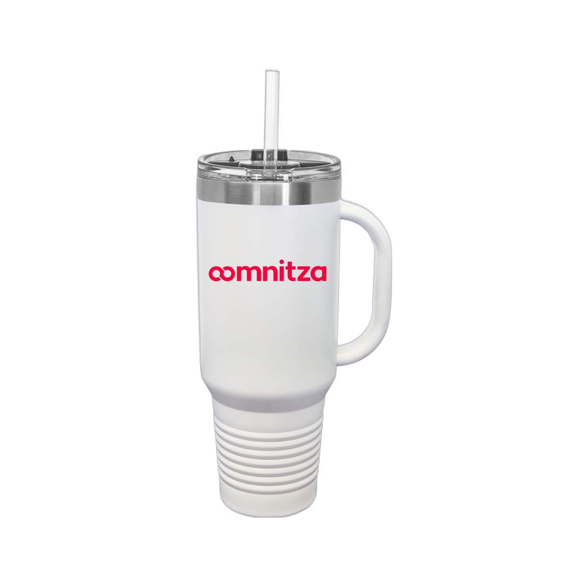 oomnitza-travel-mug-40oz-uv-drinkwarefront-40ozTravelMug-white-flat-front