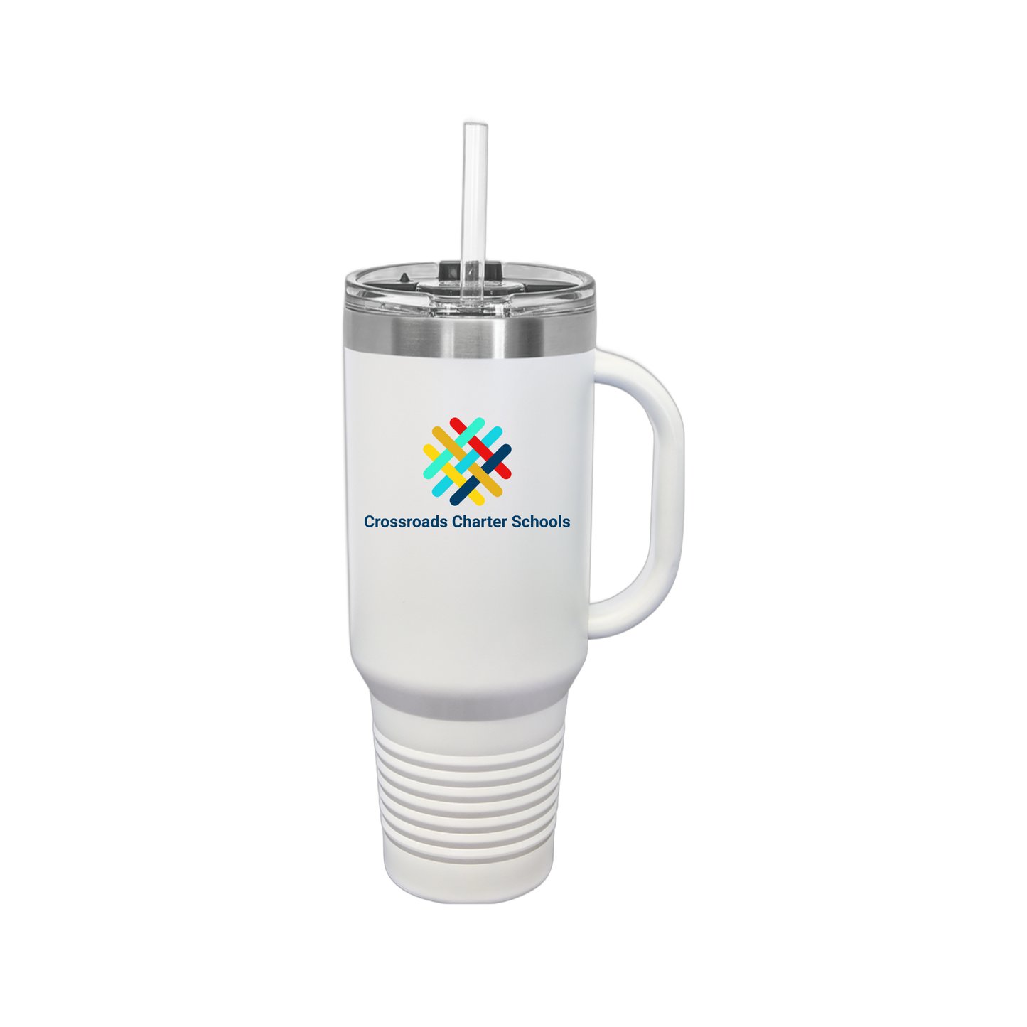 crossroadsschoolskc-travel-mug-40oz-uv-drinkwarefront-40ozTravelMug-white-flat-front