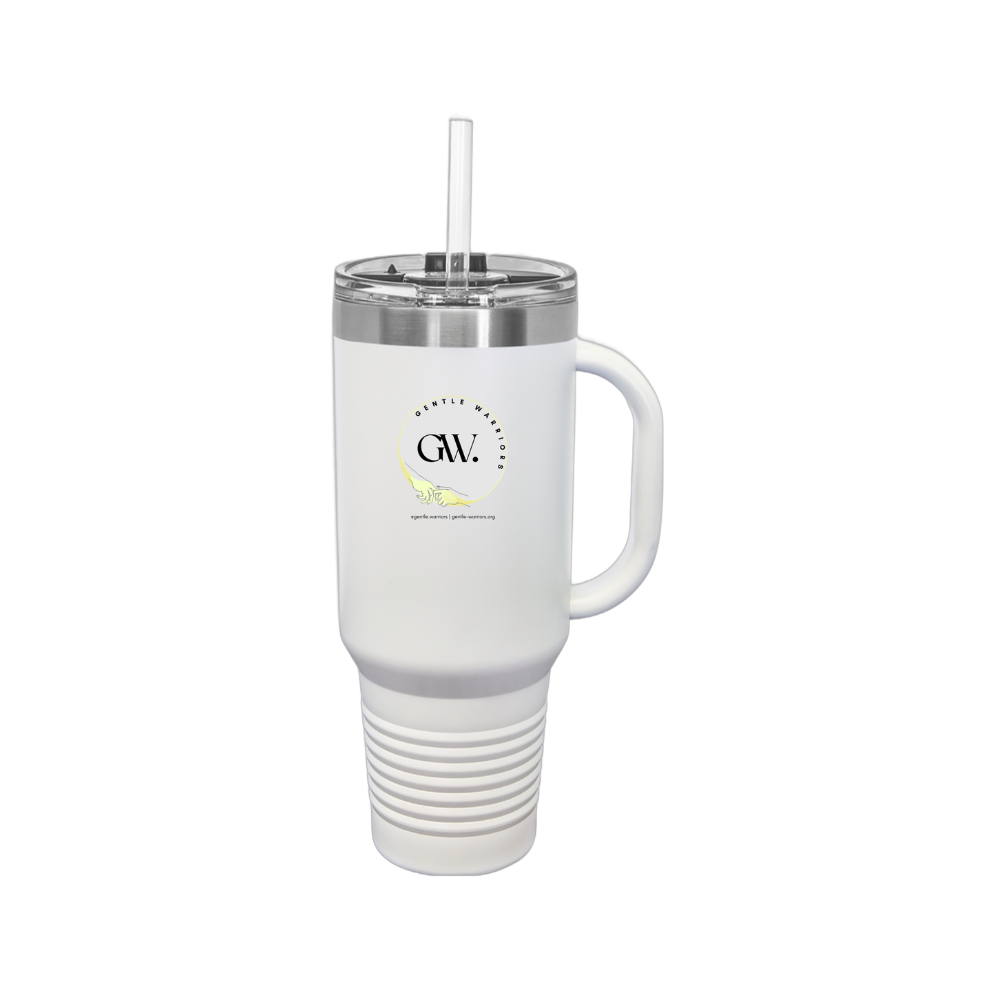 gentle-warriors-travel-mug-40oz-uv-drinkwarefront-40ozTravelMug-white-flat-front