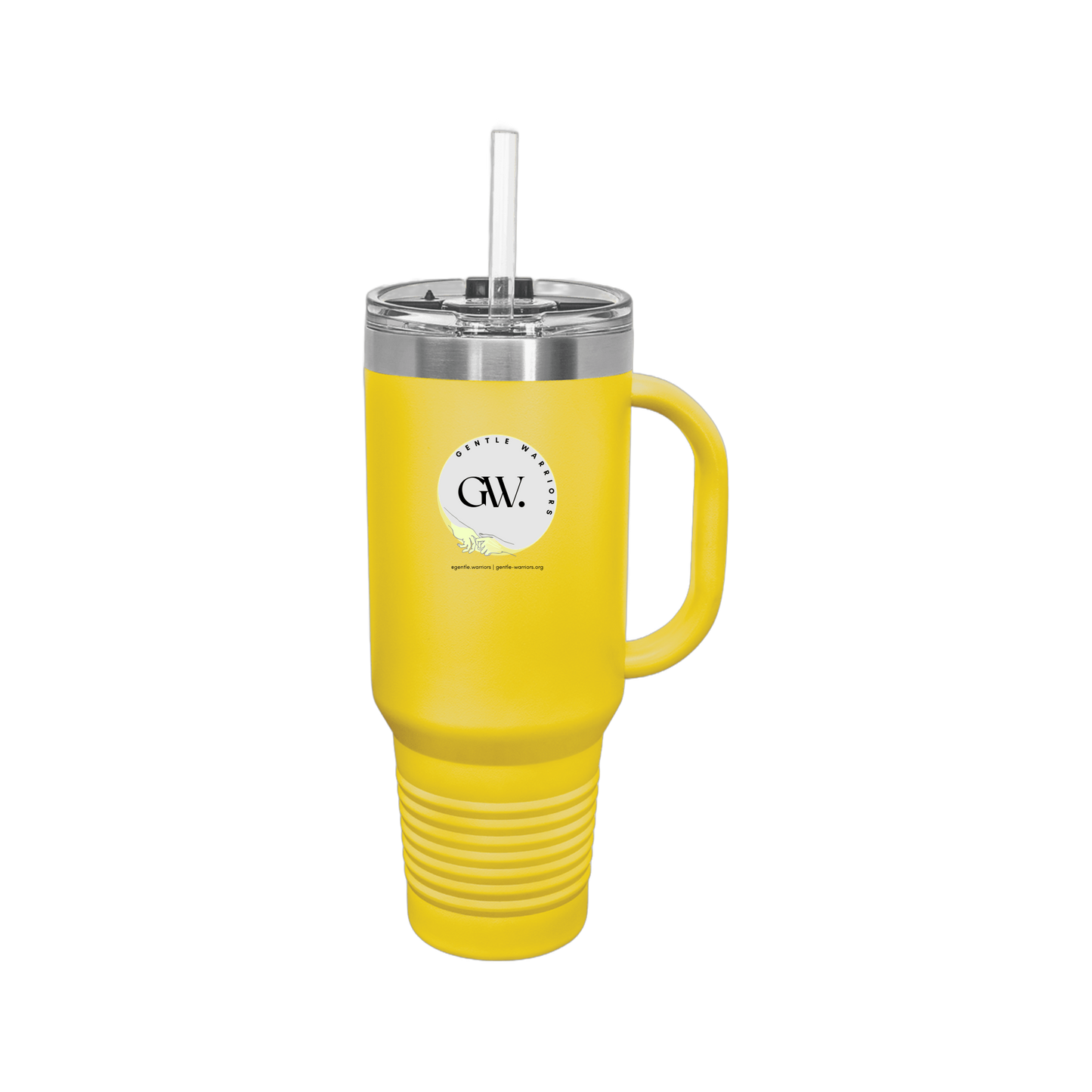 gentle-warriors-travel-mug-40oz-uv-drinkwarefront-40ozTravelMug-yellow-flat-front
