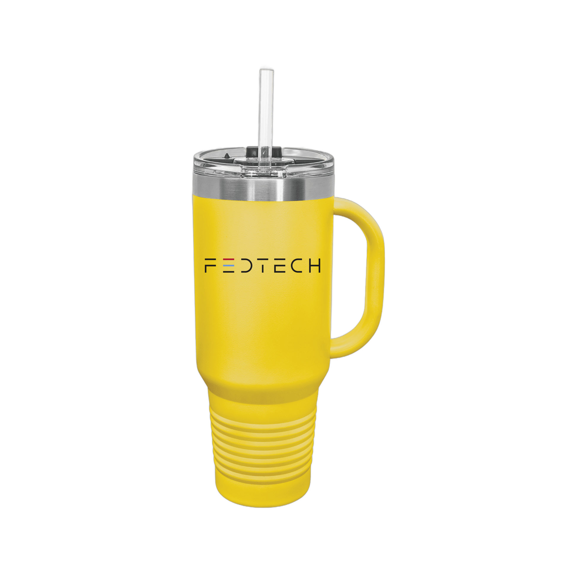 fedtech-travel-mug-40oz-uv-drinkwarefront-40ozTravelMug-yellow-flat-front