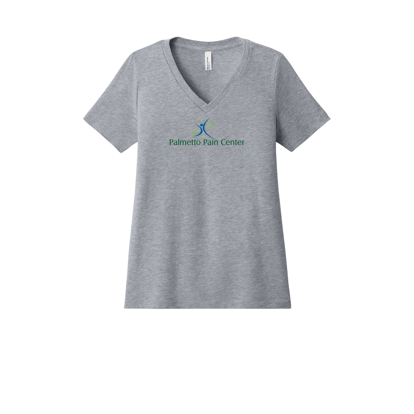 palmetto-pain-center-womens-relaxed-v-neck-tee-dtf-front-6405CVC-athleticheather-flat-front