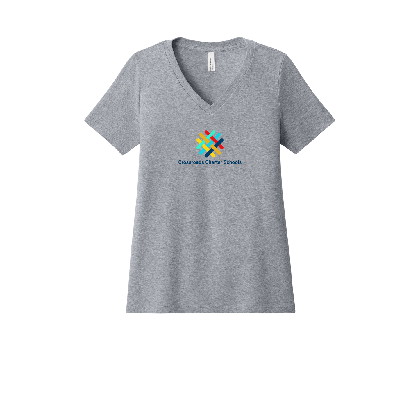crossroadsschoolskc-womens-relaxed-v-neck-tee-dtf-front-6405CVC-athleticheather-flat-front