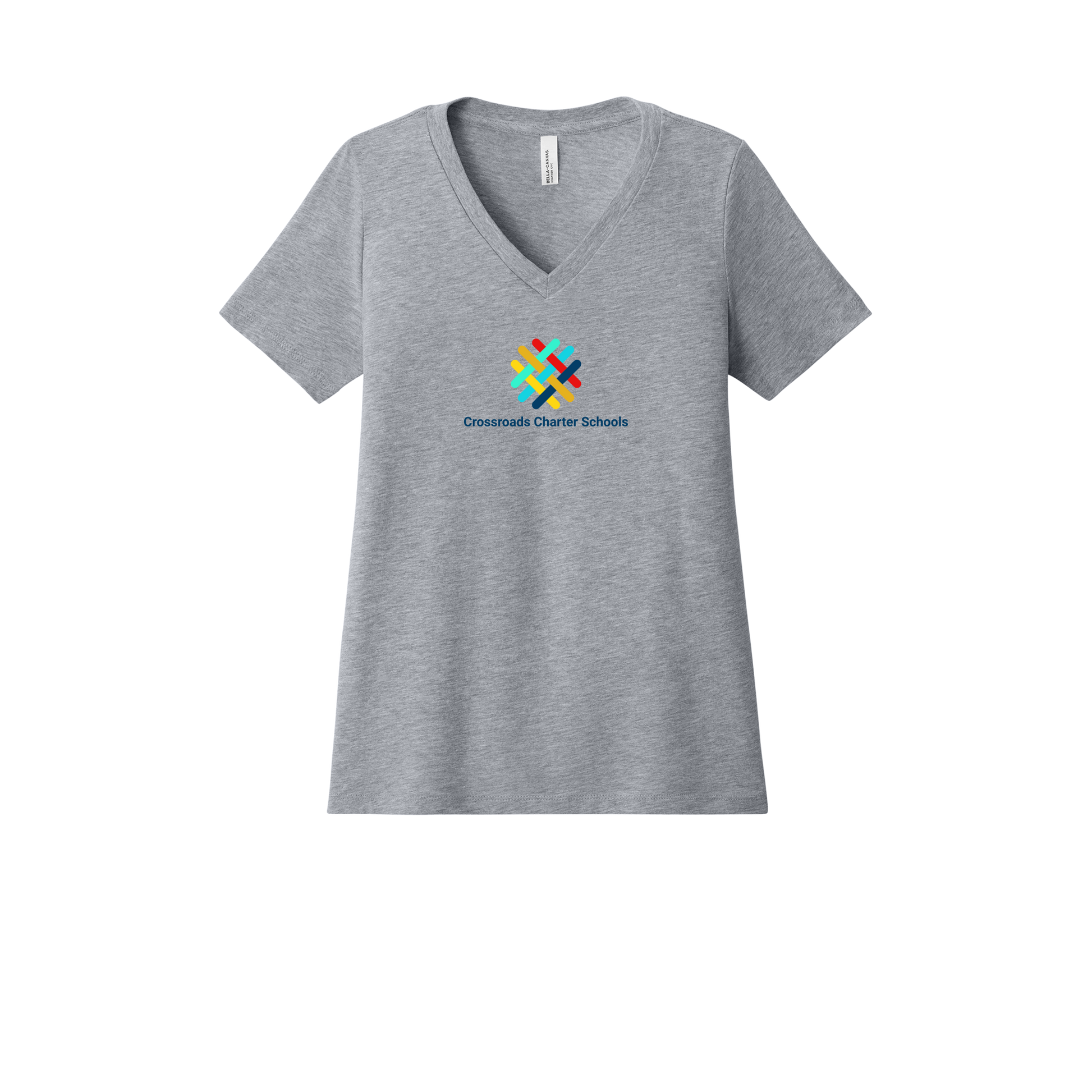 crossroadsschoolskc-womens-relaxed-v-neck-tee-dtf-front-6405CVC-athleticheather-flat-front