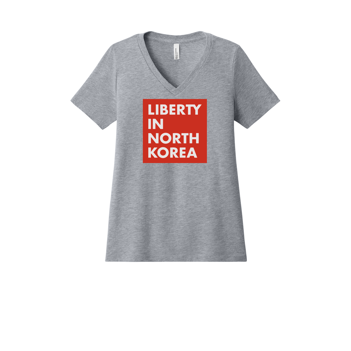 libertyinnorthkorea-womens-relaxed-v-neck-tee-dtf-front-6405CVC-athleticheather-flat-front