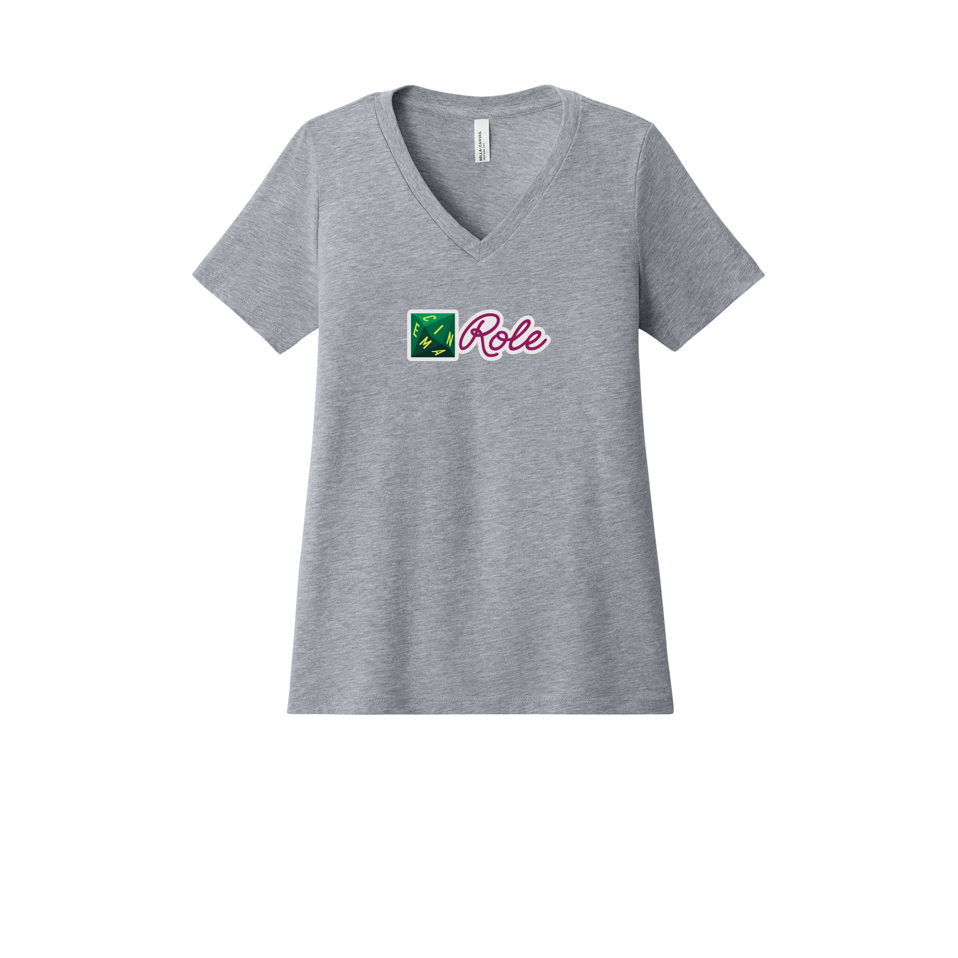 cinemarole-womens-relaxed-v-neck-tee-dtf-front-6405CVC-athleticheather-flat-front