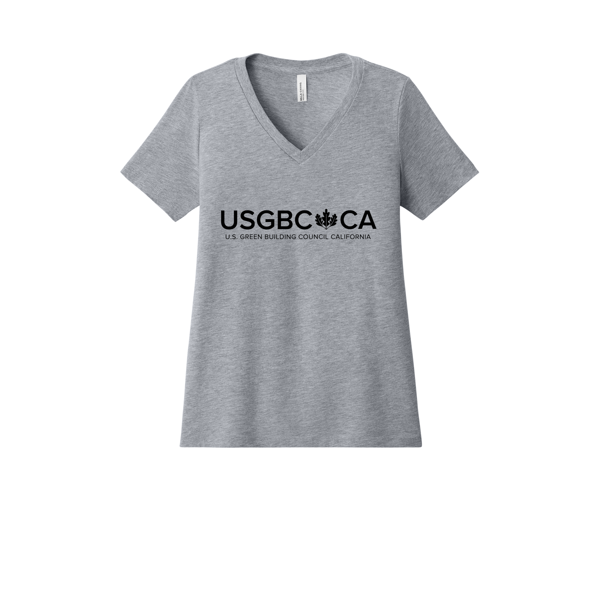 usgbc-ca-womens-relaxed-v-neck-tee-dtf-front-6405CVC-athleticheather-flat-front