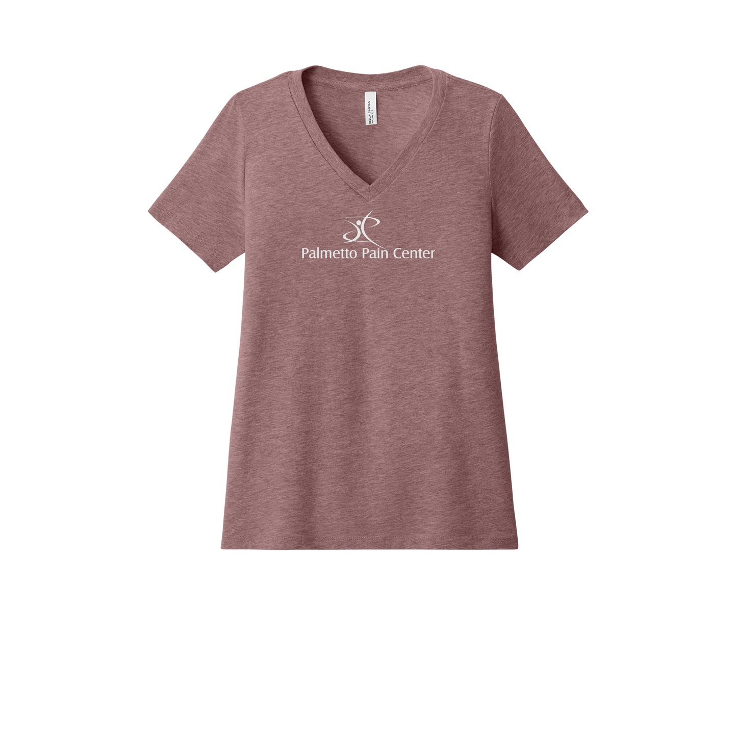 palmetto-pain-center-womens-relaxed-v-neck-tee-dtf-front-6405CVC-heathermauve-flat-front