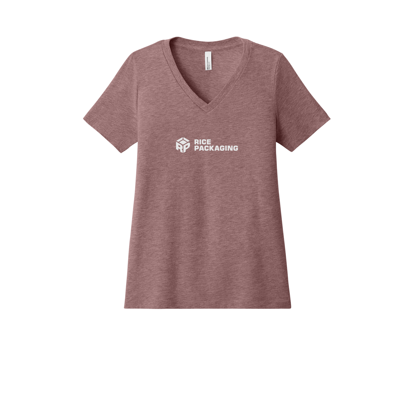 ricepackaging-womens-relaxed-v-neck-tee-dtf-front-6405CVC-heathermauve-flat-front