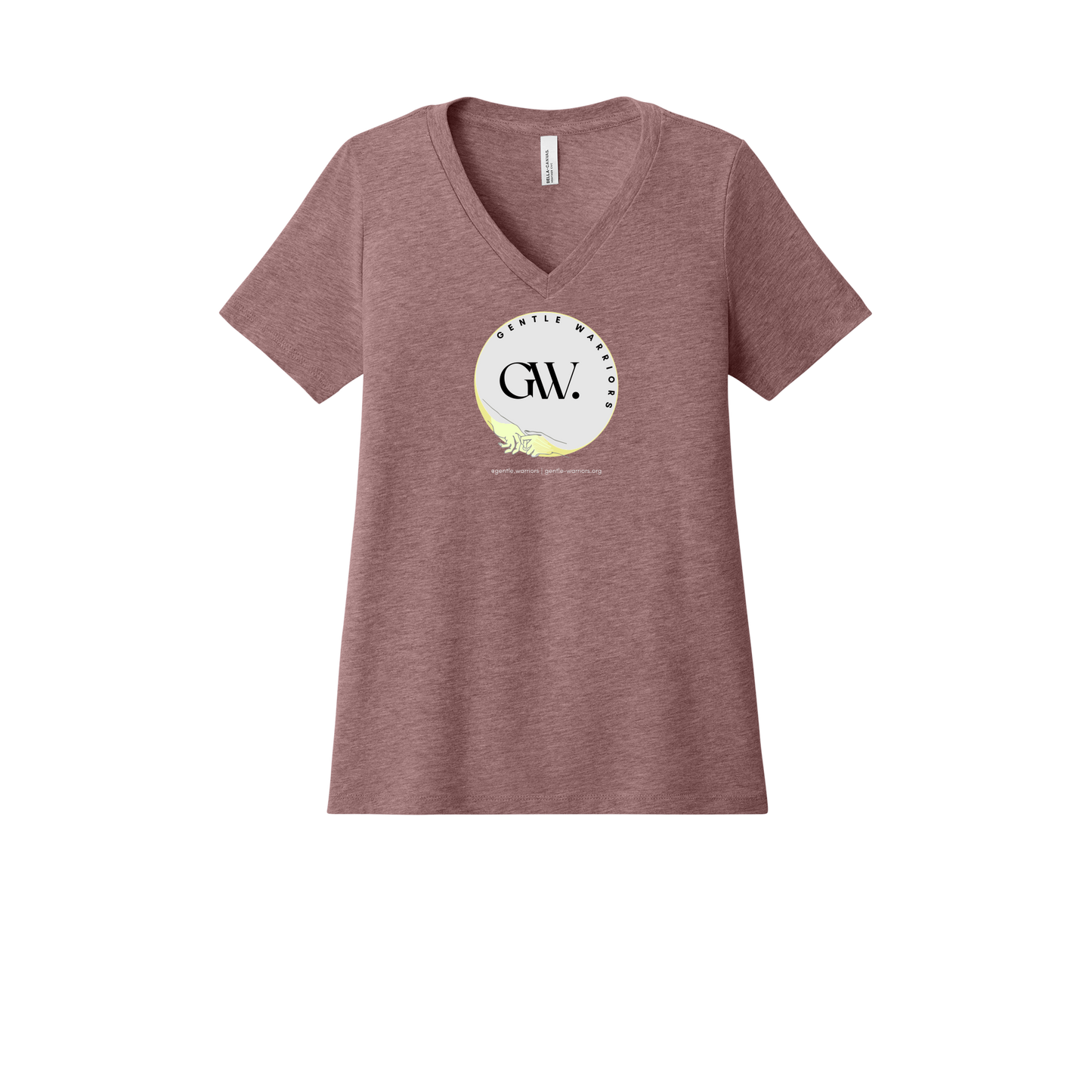 gentle-warriors-womens-relaxed-v-neck-tee-dtf-front-6405CVC-heathermauve-flat-front