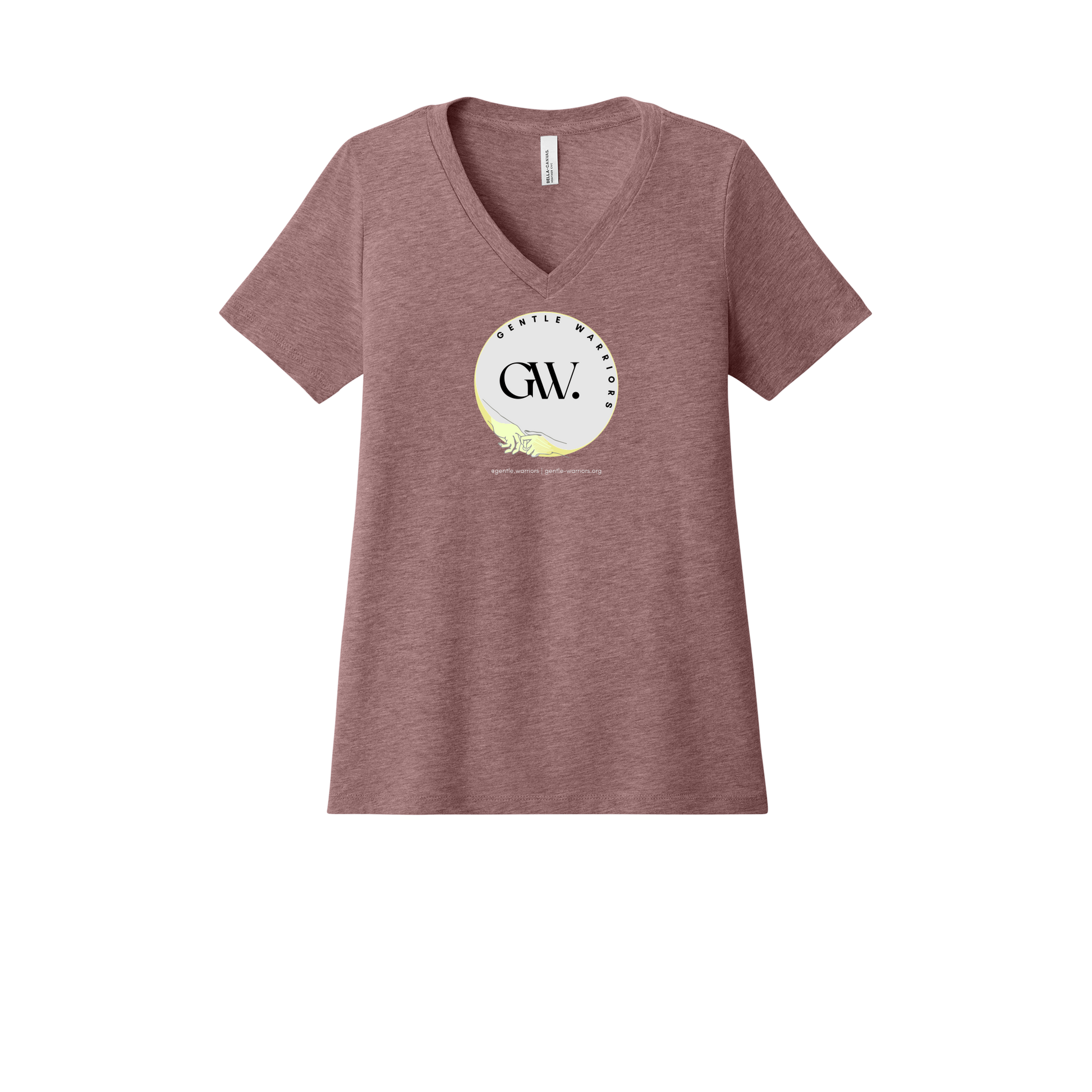 gentle-warriors-womens-relaxed-v-neck-tee-dtf-front-6405CVC-heathermauve-flat-front