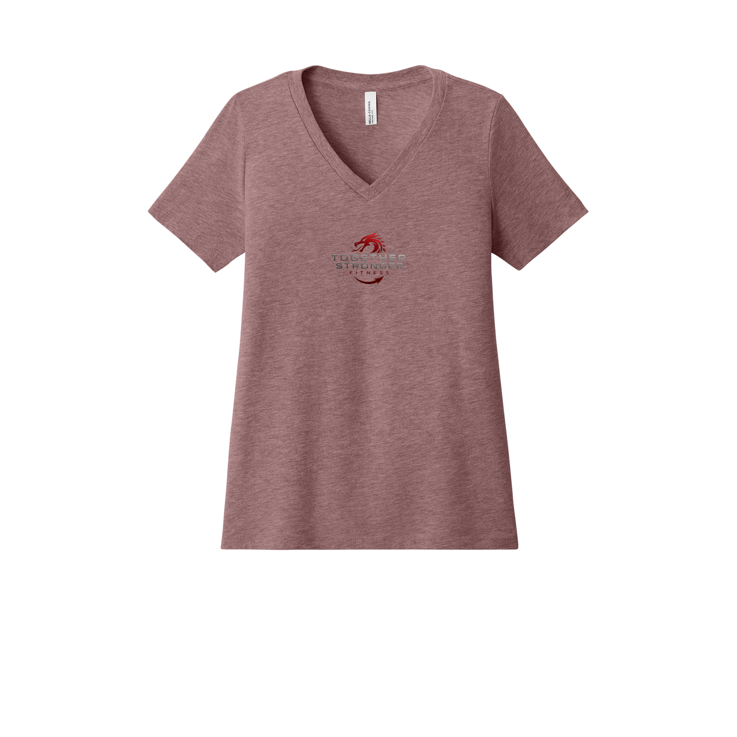 togetherstrongerfitness-womens-relaxed-v-neck-tee-dtf-front-6405CVC-heathermauve-flat-front