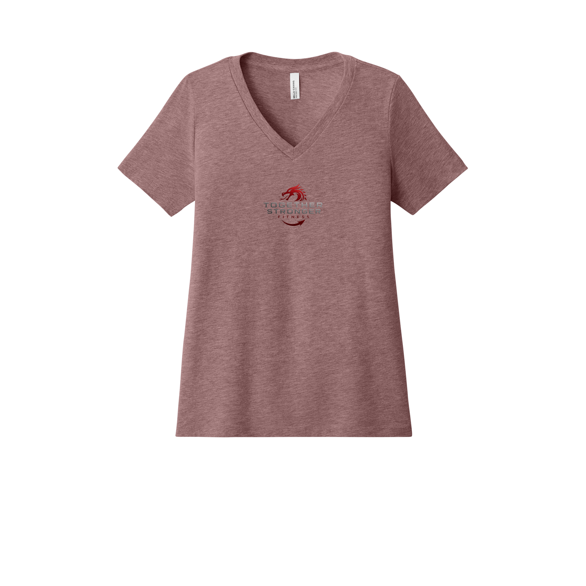 togetherstrongerfitness-womens-relaxed-v-neck-tee-dtf-front-6405CVC-heathermauve-flat-front