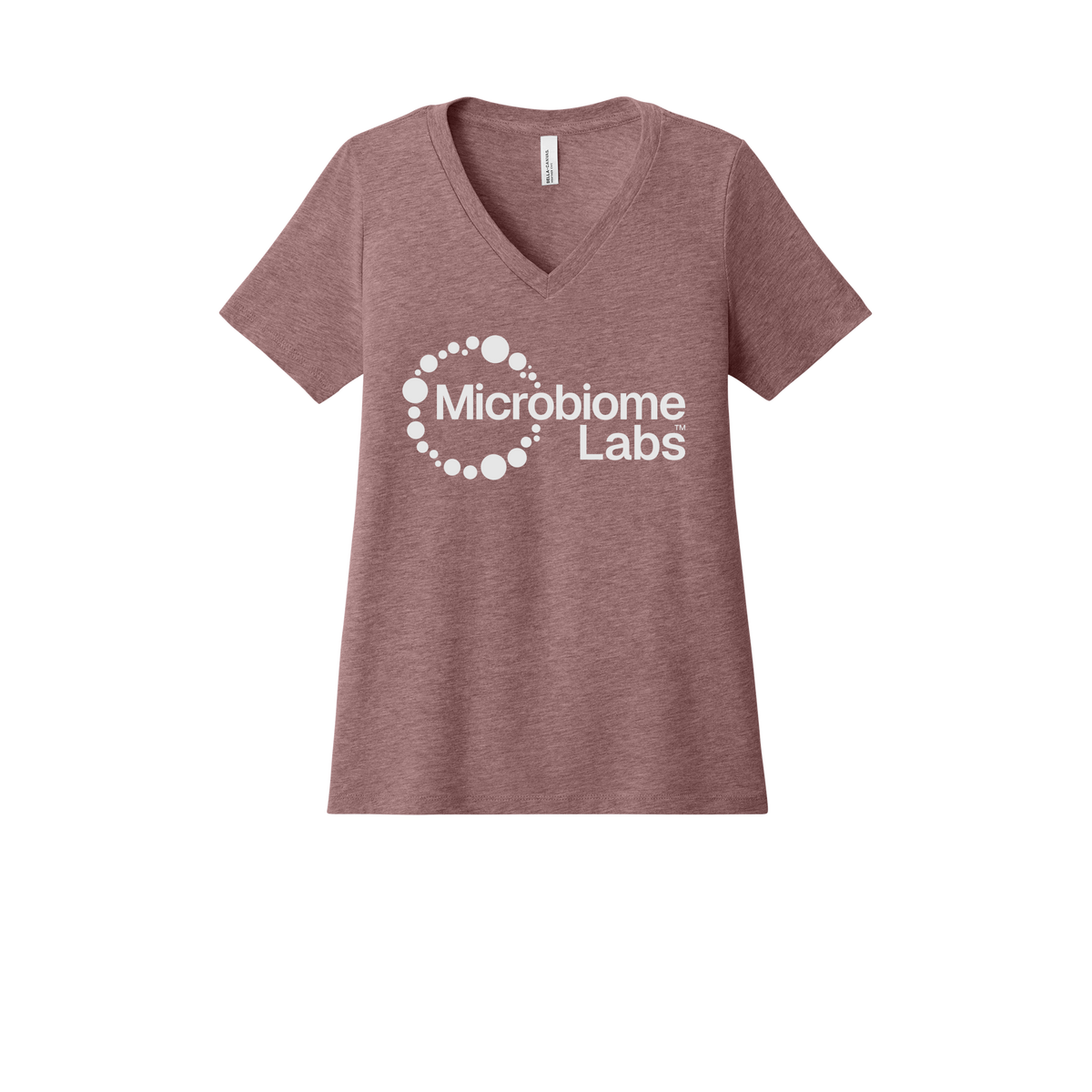 microbiomelabs-womens-relaxed-v-neck-tee-dtf-front-6405CVC-heathermauve-flat-front