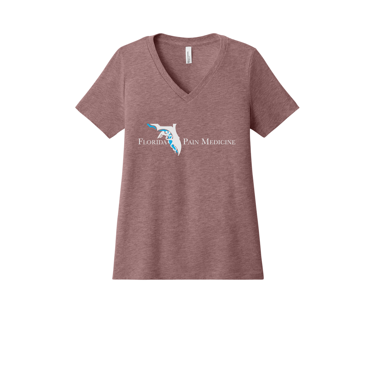 floridapainmedicine-womens-relaxed-v-neck-tee-dtf-front-6405CVC-heathermauve-flat-front