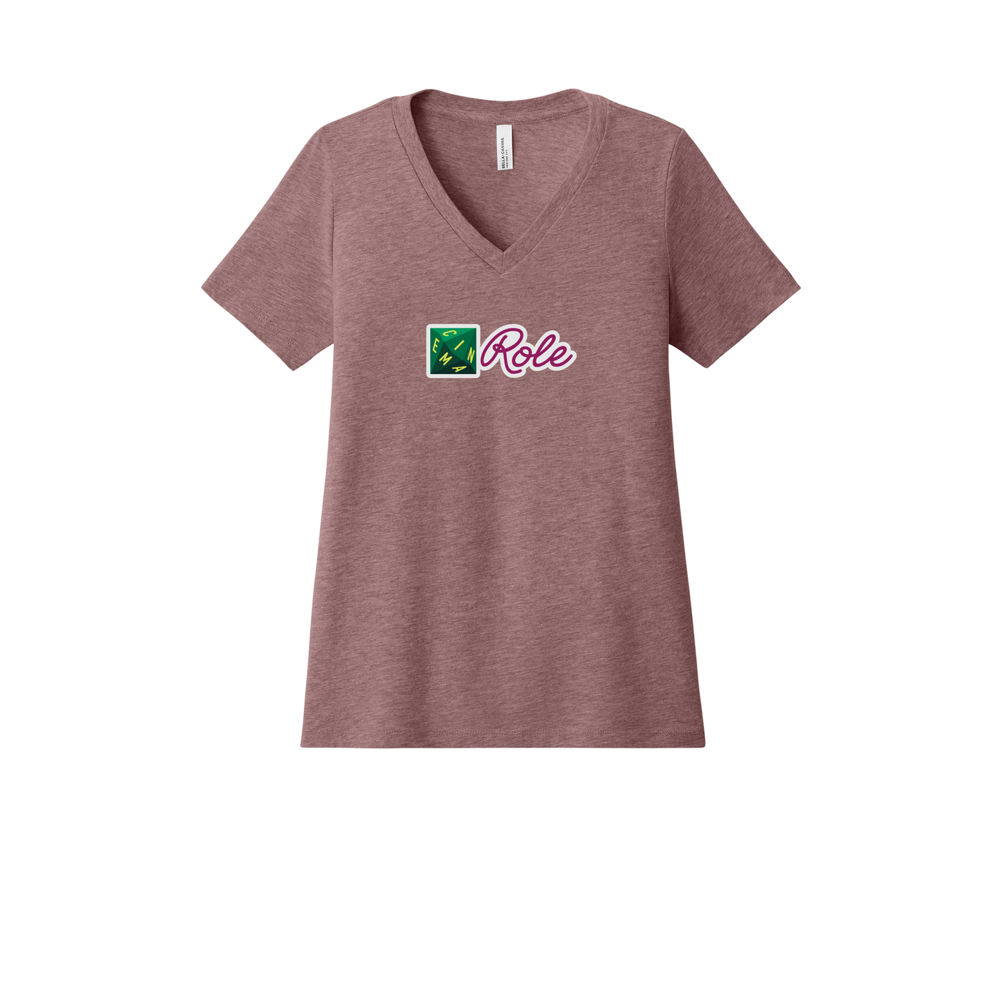 cinemarole-womens-relaxed-v-neck-tee-dtf-front-6405CVC-heathermauve-flat-front