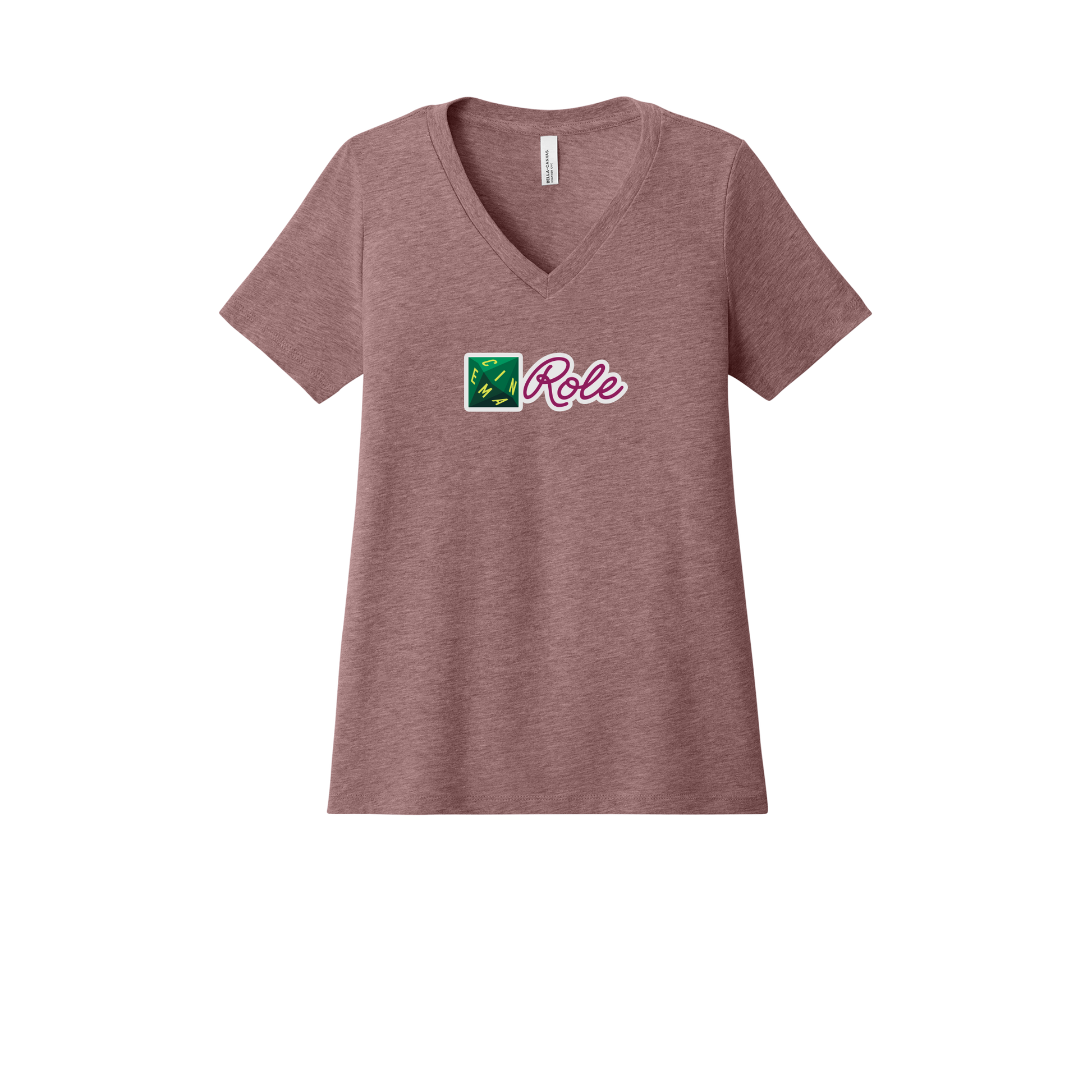 cinemarole-womens-relaxed-v-neck-tee-dtf-front-6405CVC-heathermauve-flat-front