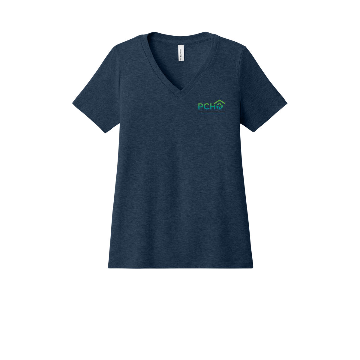 pcho-womens-relaxed-v-neck-tee-dtf-leftchest-6405CVC-heathernavy-flat-front