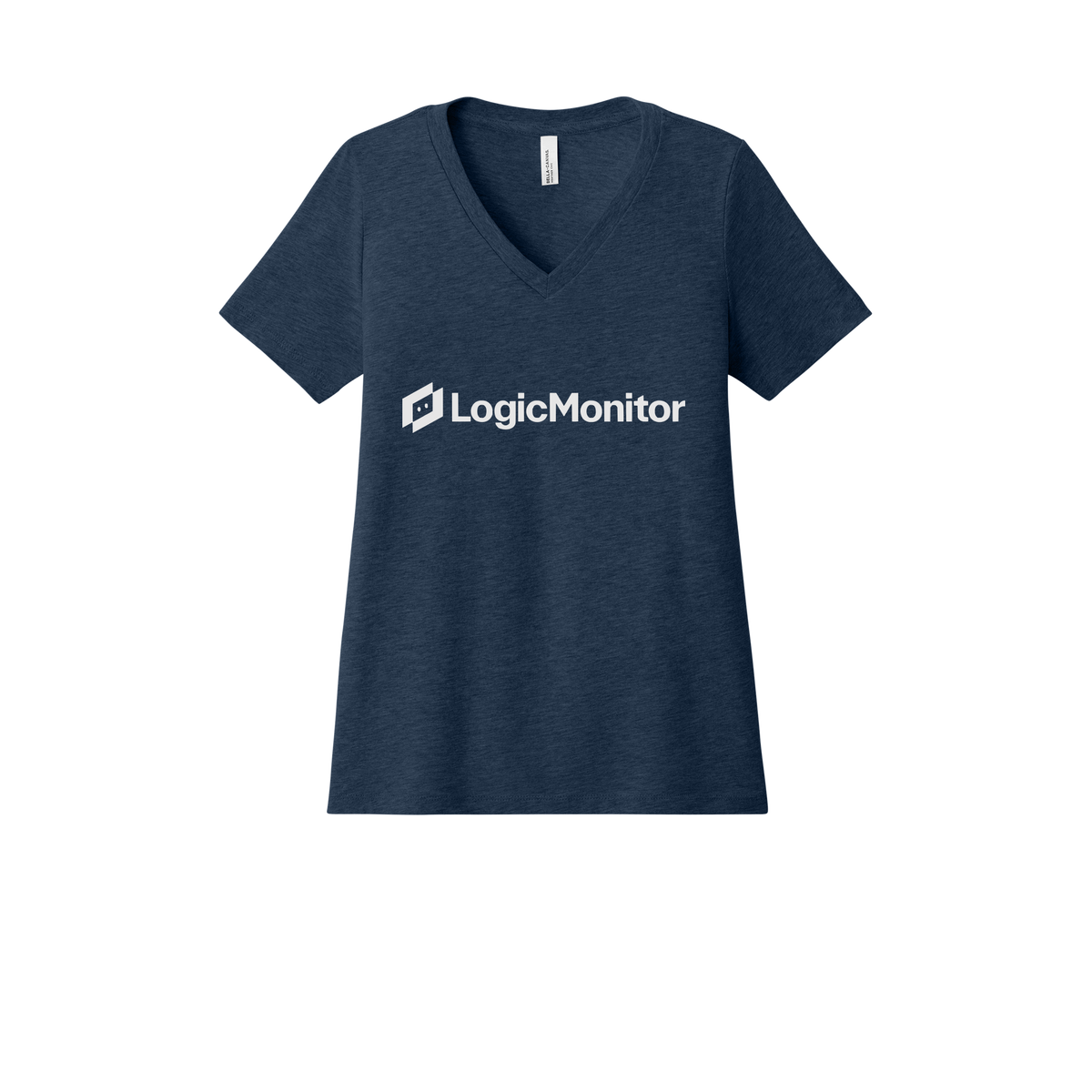 logicmonitor-womens-relaxed-v-neck-tee-dtf-front-6405CVC-heathernavy-flat-front