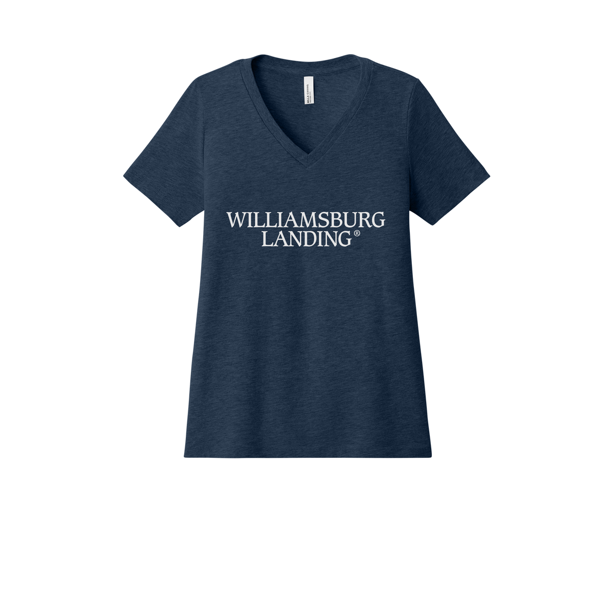 williamsburglanding-womens-relaxed-v-neck-tee-dtf-front-6405CVC-heathernavy-flat-front