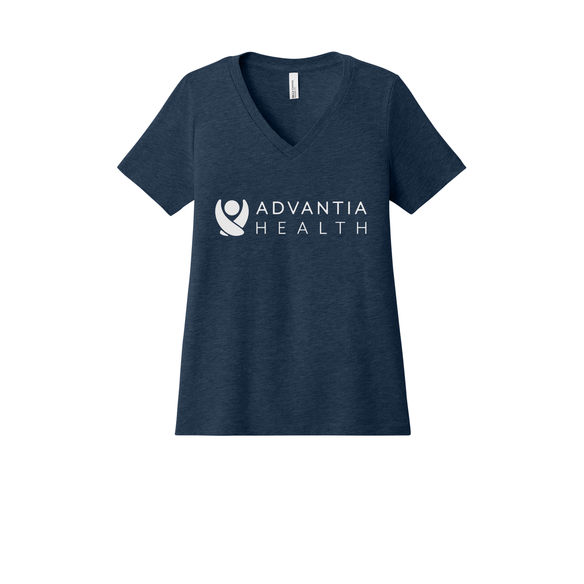 advantiahealth-womens-relaxed-v-neck-tee-dtf-front-6405CVC-heathernavy-flat-front