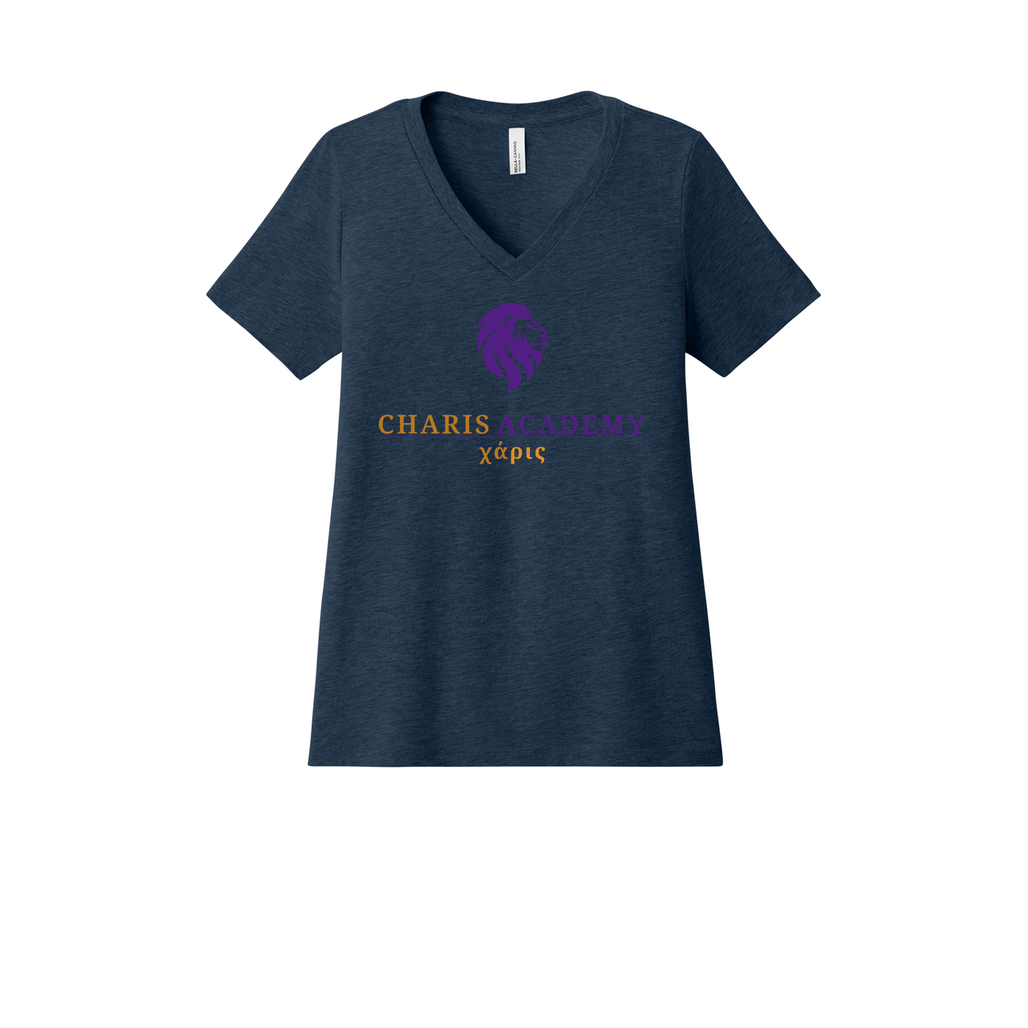 cahazleton-womens-relaxed-v-neck-tee-dtf-front-6405CVC-heathernavy-flat-front