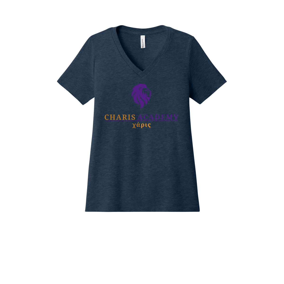 cahazleton-womens-relaxed-v-neck-tee-dtf-front-6405CVC-heathernavy-flat-front