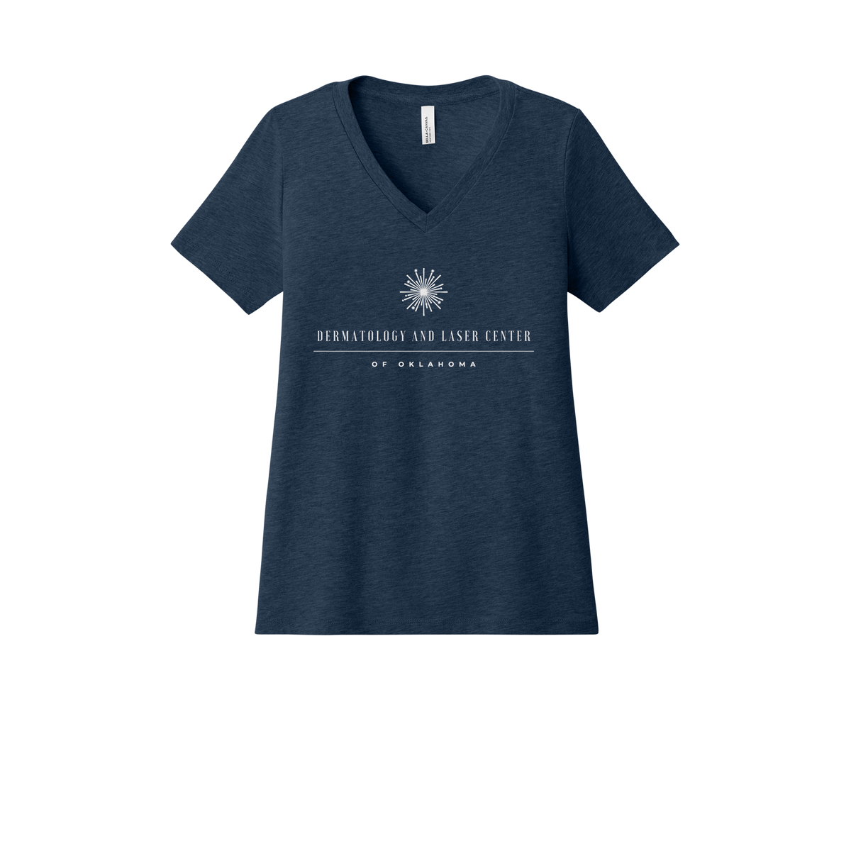 dermatologylaserok-womens-relaxed-v-neck-tee-dtf-front-6405CVC-heathernavy-flat-front