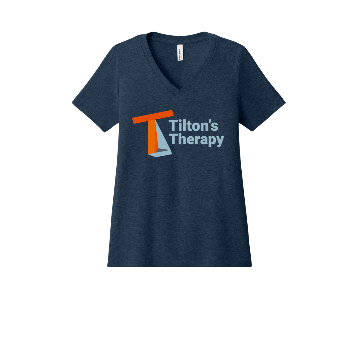tiltonstherapy-womens-relaxed-v-neck-tee-dtf-front-6405CVC-heathernavy-flat-front