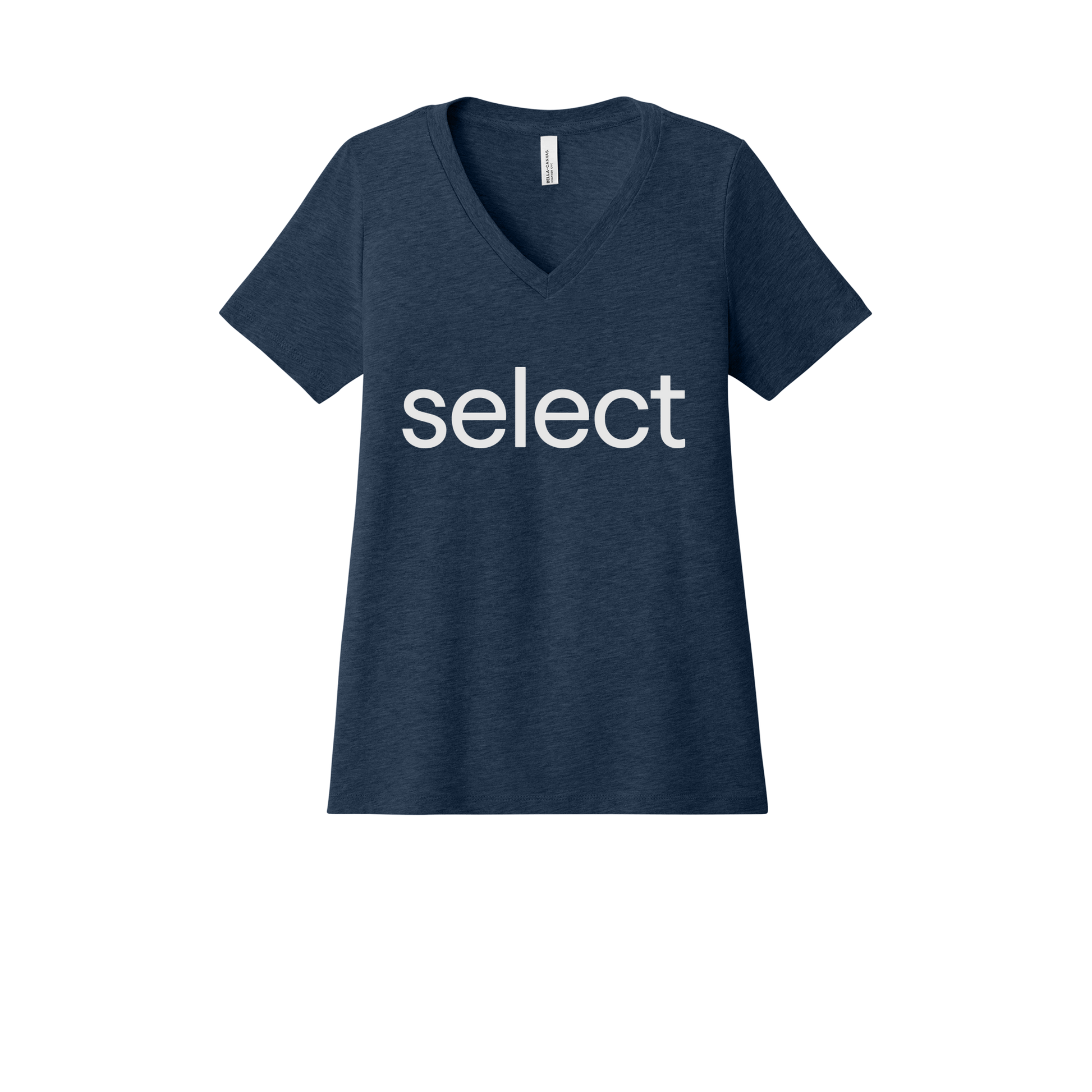 meetselect-womens-relaxed-v-neck-tee-dtf-front-6405CVC-heathernavy-flat-front